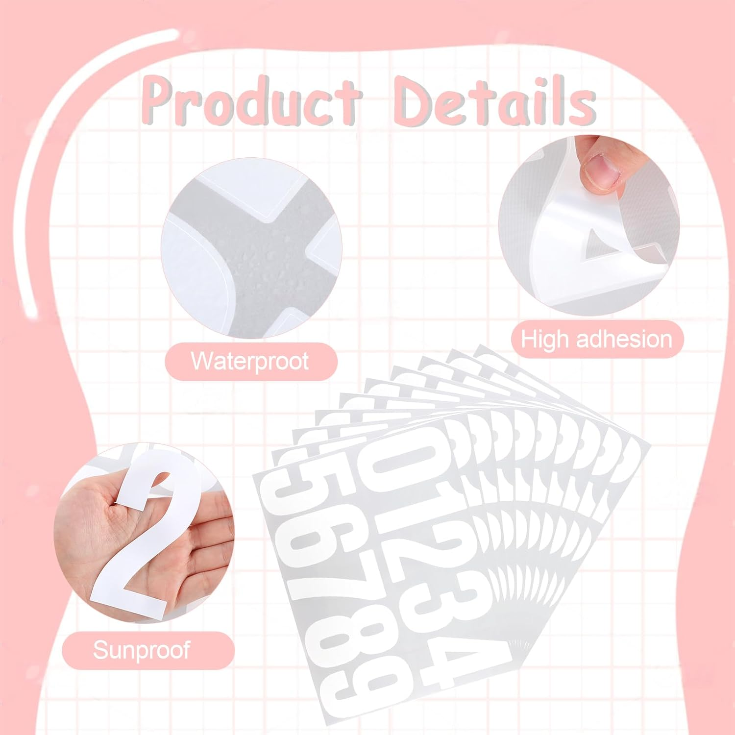 50 PCS White Door Numbers Stick On, 4 Inch Bin Numbers Stickers Self Adhesive, 0-9 Vinyl Number for Mailbox Door Garbage Bins Address Car