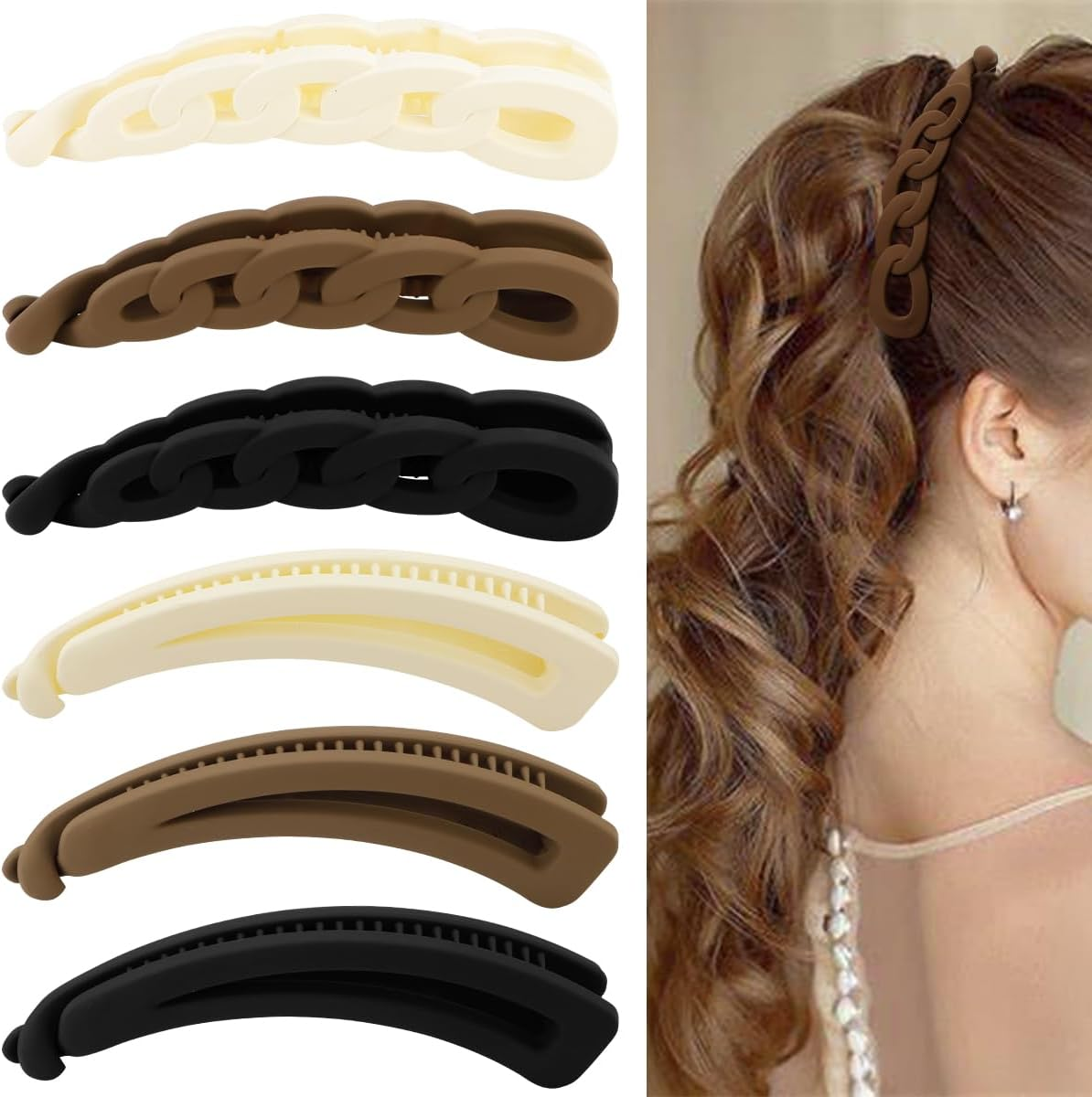 Hapdoo Hair Clips, 6PCS 5.1 Inch Hollow-Out Chain Banana Clips for Thick Hair, Matte Strong Hold Ponytail Bun Holder, Hair Jaw Clips Barrettes Styling Accessories for Women Girls image number 2
