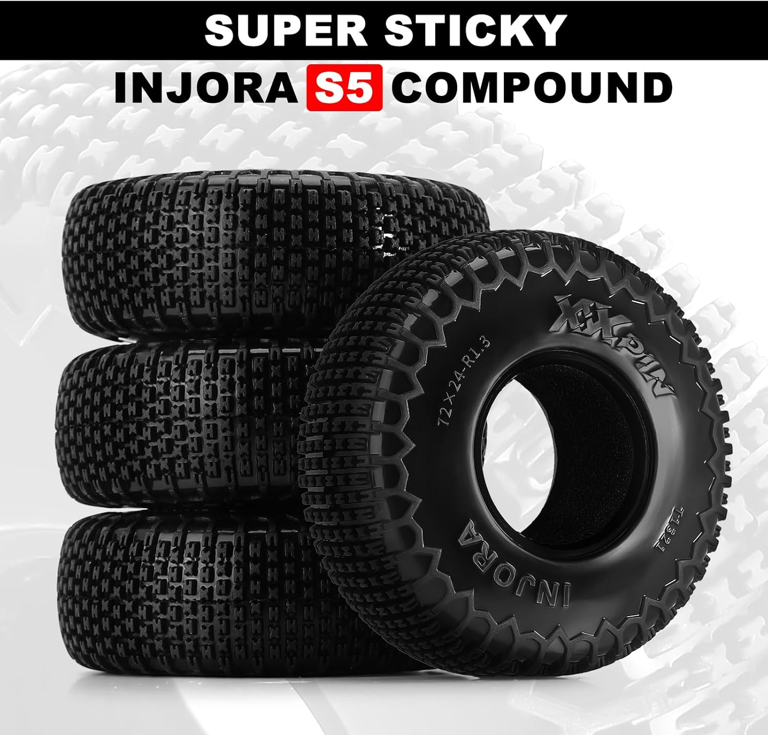 INJORA 1.3 Inch XHX Pen Tyres for Trx4M SCX24, 72 X 24 Mm, S5 Compound, Pack of 4 image number 3