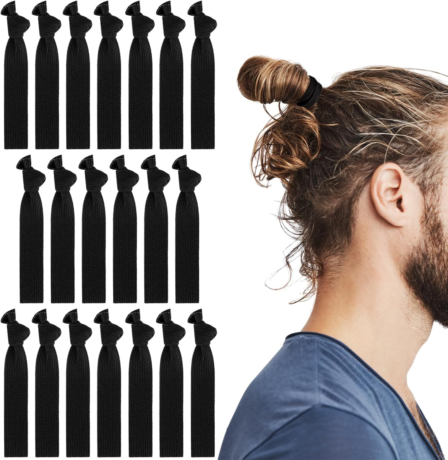 Teaaha Men'S Hair Bobbles Pack of 20 Black Knotted Hair Band Men, No Damage to Hair Band, Men, Curly Thick Elastic Sports Hairband, Men, No Wrinkles, Perfect Hair Band Men image number 1