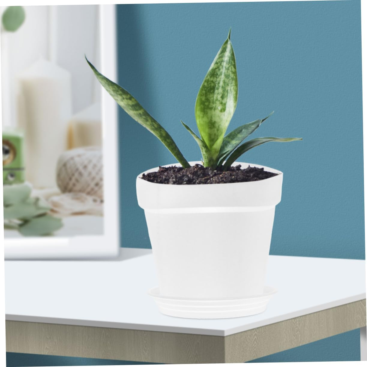 Outanaya 2Sets Outdoor Plastic Flower Pots Artificial Plant Pots Trays for Succulents Garden Supplies Easy to Clean Reusable