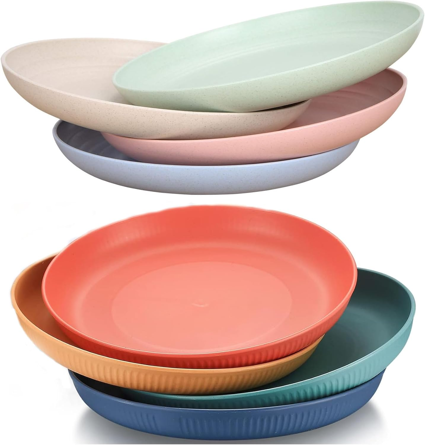 8 Pieces Plates, 23Cm/9 Inch Wheat Stalk Dinner Plates, Wheat Straw Plates, Reusable Plastic Plates for Salad, Fruits,Cake, Snacks - Safe, BPA Free Health image number 1