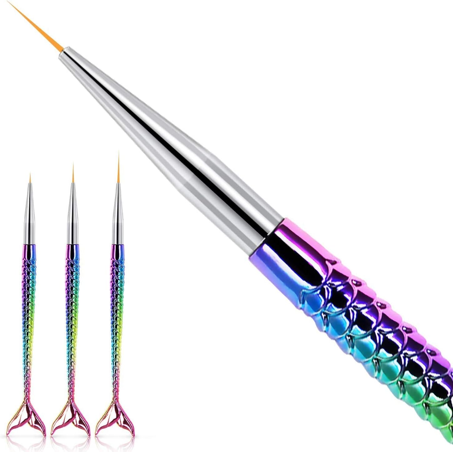 ANCLLO Pack of 3 Nail Art Brushes, Professional Nail Art Brushes, Colourful Fishtail Brushes, Dotting Tool Pieces, Nail Art Liner Brush, Nail Art Painting Liner Pen image number 6