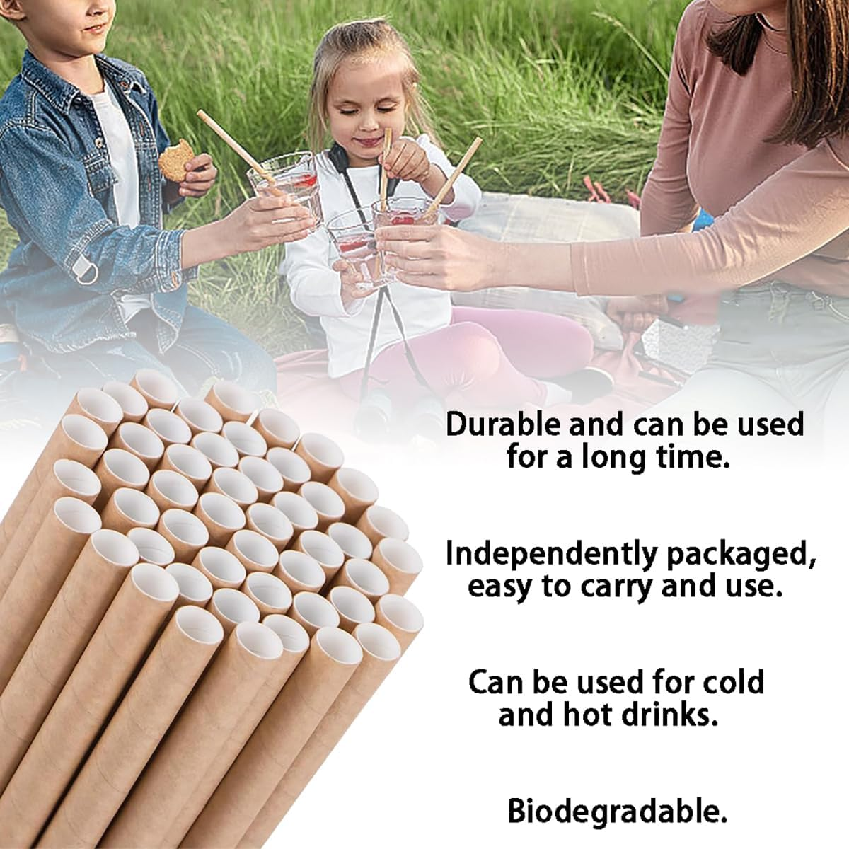 100 PCS Eco-Friendly Paper Straws, Biodegradable - Great for Smoothies, Milk and More - Great for Eco-Friendly Events and Everyday Use - Individually Wrapped (Brown) image number 4