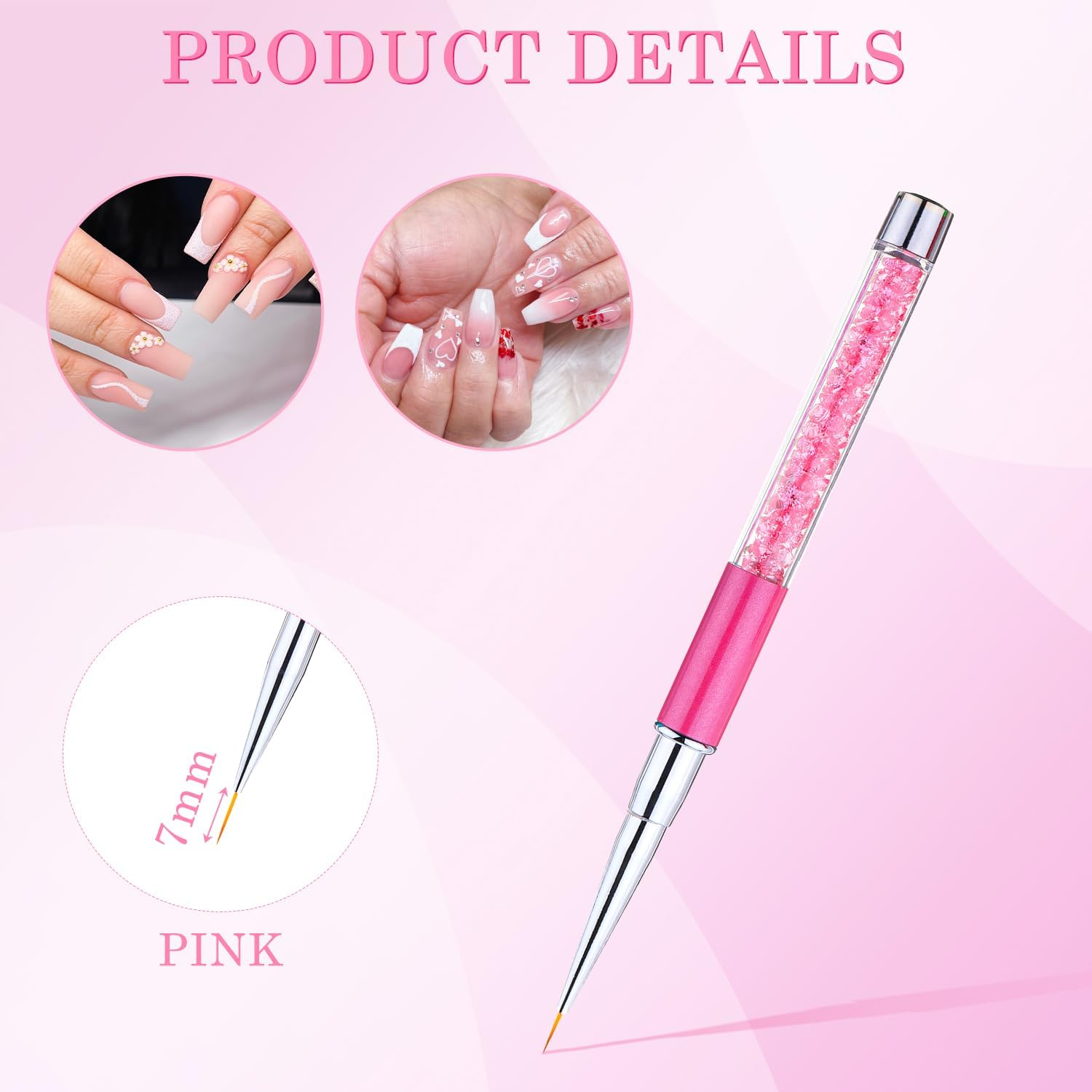 5 Pcs Nail Art Brushes, Nail Line Brush Nail Art Pens Nail Brushes for Nail Art Nail Art Tools for Nail Design Drawing（Size: 7/9/11/14/19Mm） image number 1