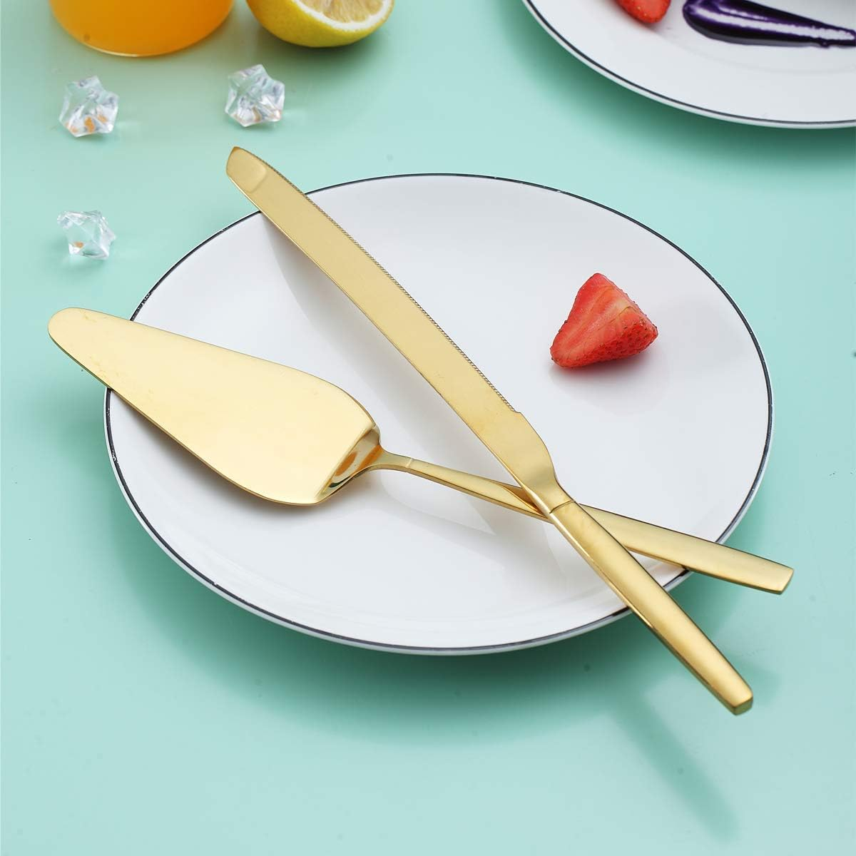 Berglander Gold Cake Pie Pastry Servers,Stainless Steel Serving Set,Cake Knife and Server Set Perfect for Wedding, Birthday, Parties and Events - 4. Rainbow Teaspoon image number 7