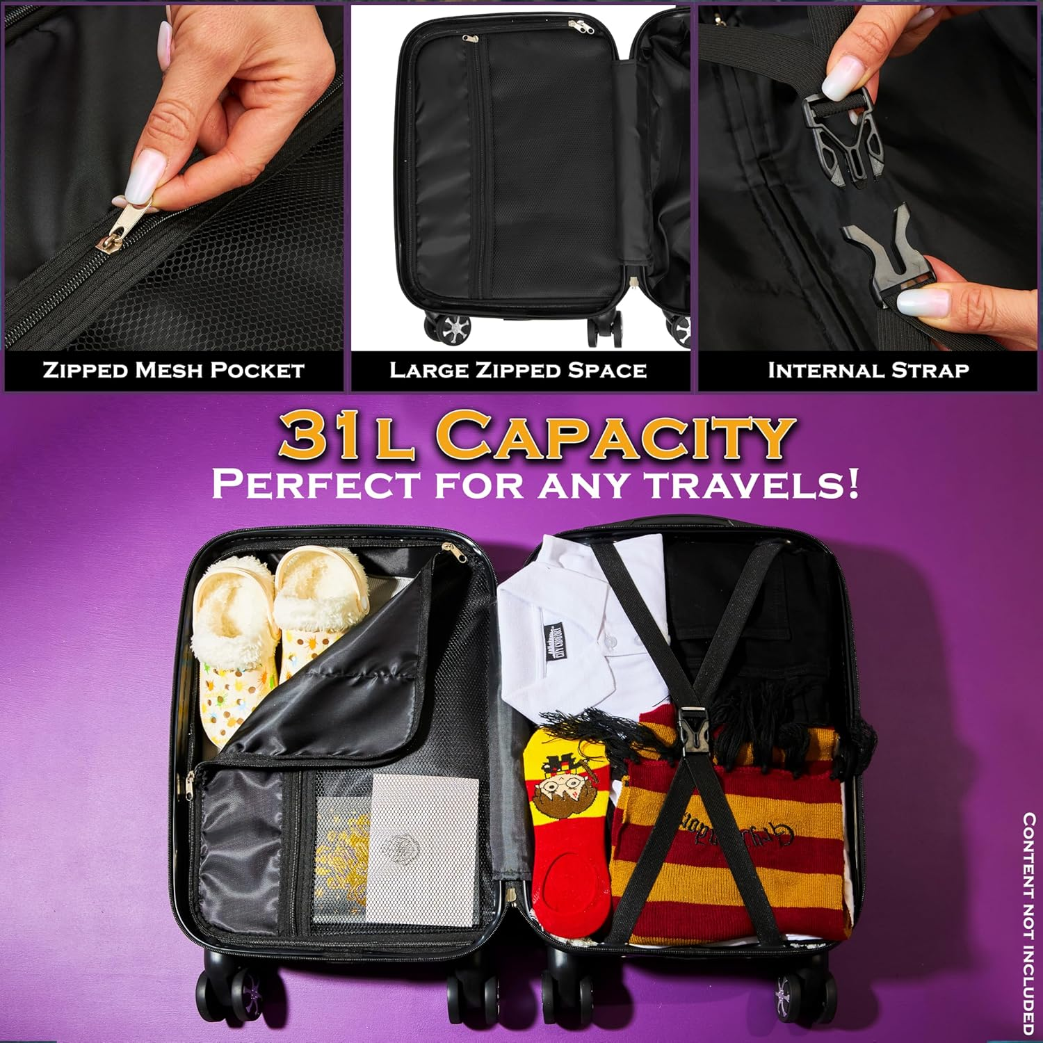 Harry Potter Suitcase for Kids Teens Hogwarts Hard Shell Luggage Rolling Suitcase 4 Wheels & Extendable Handle Travel Essentials for Vacations Trips (S/21.65Inch - 31L, Black) image number 4