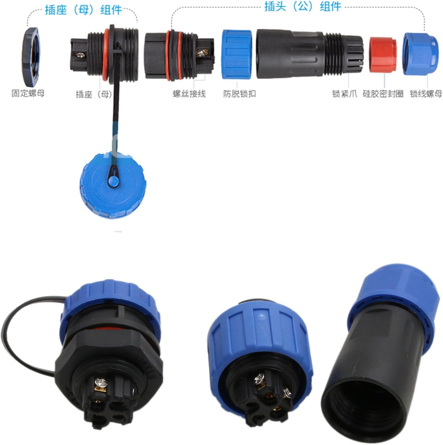 Hangton TY20 5 Pin 10A Waterproof Bulkhead Connector Screw Terminal Male Female Wire Plug Receptacle for Outdoor Electrical Device, 14Awg 6-12Mm OD image number 5