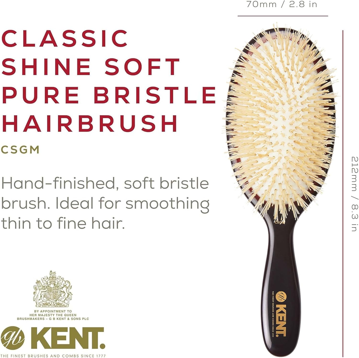 Kent Brushes Oval Cushion Hairbrush White CSGM Medium 6 Ounce image number 3