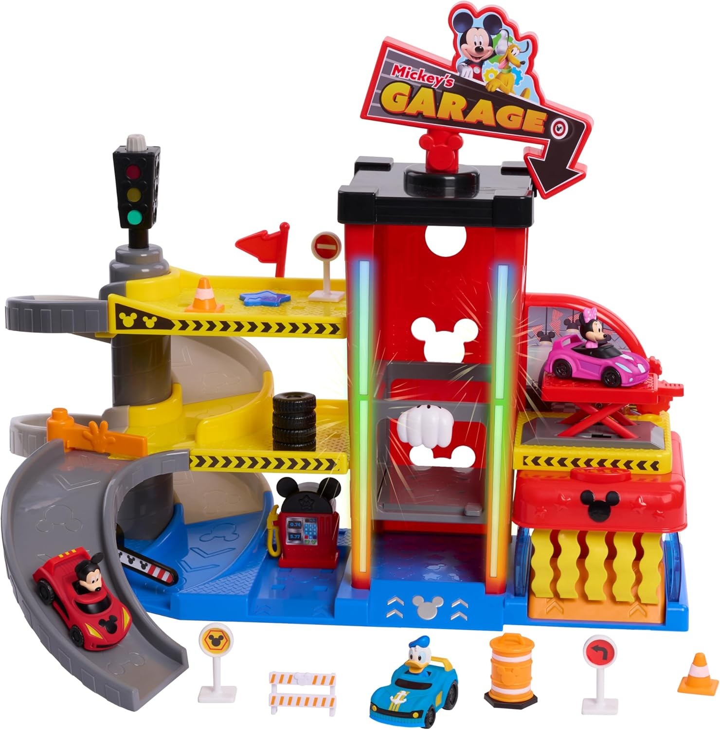 Disney Junior Mickey Mouse Ready to Race Garage, Lights and Sounds, 19-Piece Vehicle Playset, Kids Toys for Ages 3 up by Just Play image number 4