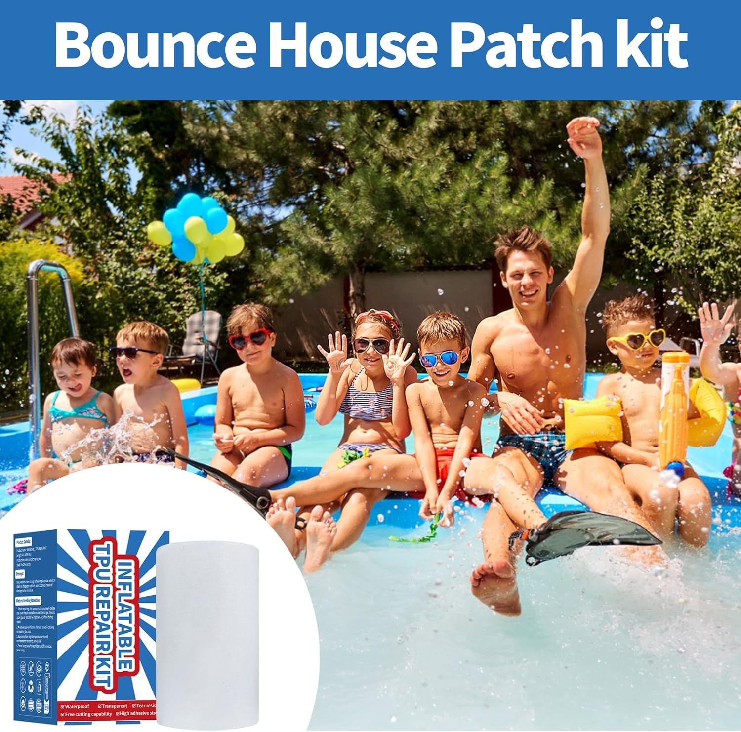 7Ft Inflatable Repair Patch Kit, Bounce House Repair Kit, Heavy Duty TPU Repair Tape, Suitable for Inflatable Houses, Tents, Canopies, Swimming Pool Floating Beds, Etc image number 1