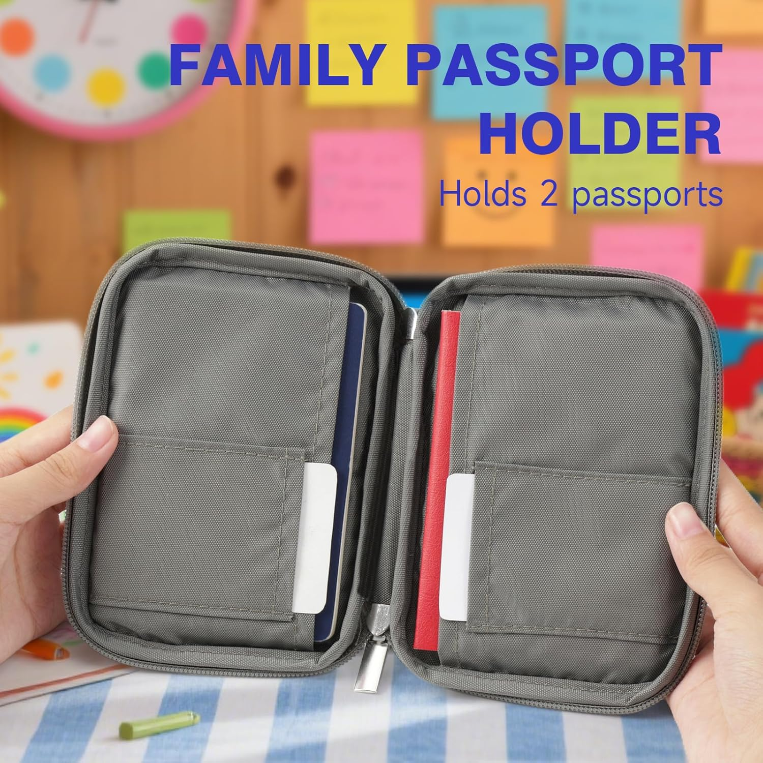 WALNEW Passport Holder for Travel - RFID Blocking Travel Wallet Essentials Organizer with Card Slots & Zipper Pocket (Gray) image number 5