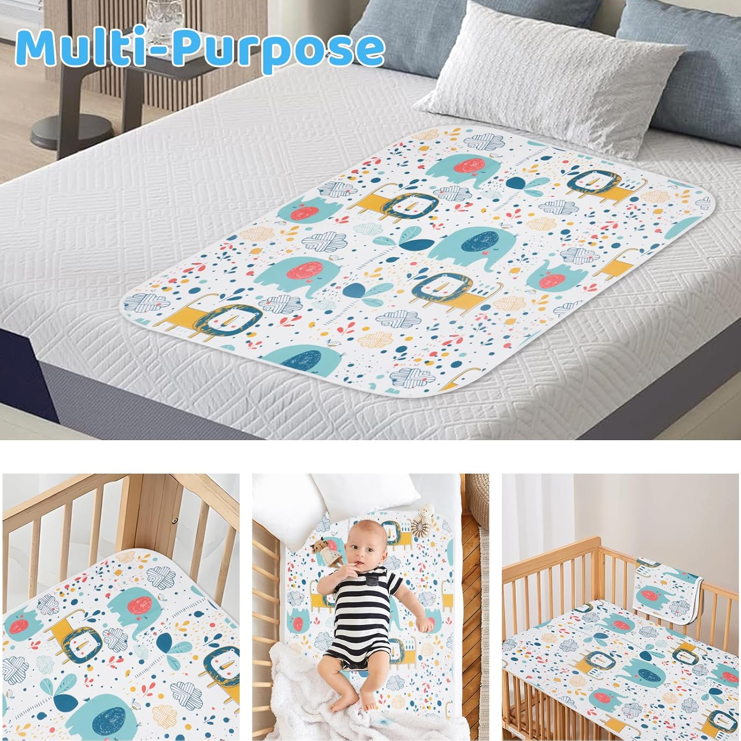 DAWNTREES Baby Waterproof Bed Pad,Baby Bed Pad Large100&times;150Cm Washable & Reusable Mattress Protector for Bed Wetting & Incontinence, Soft & Absorbent Underpad for Babies image number 1