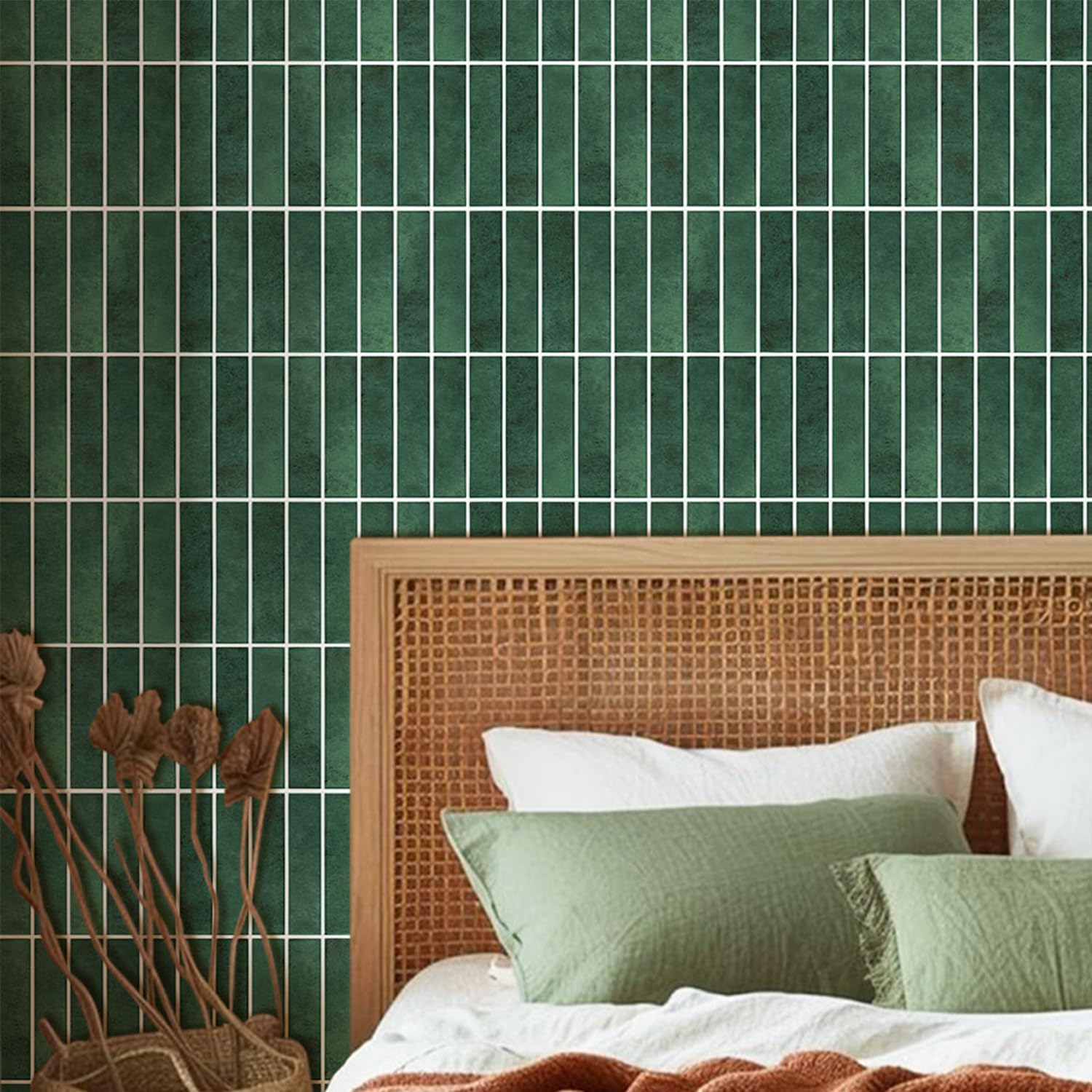 Commomy Peel and Stick Tile, Stick on Tiles Backsplash for Kitchen and Bathroom, PVC Self Adhesive Wall Tiles Stickers 3D Wall Panels Interior Decorative Tiles(30X30Cm, 10 Sheets, Matte Darkgreen) image number 2