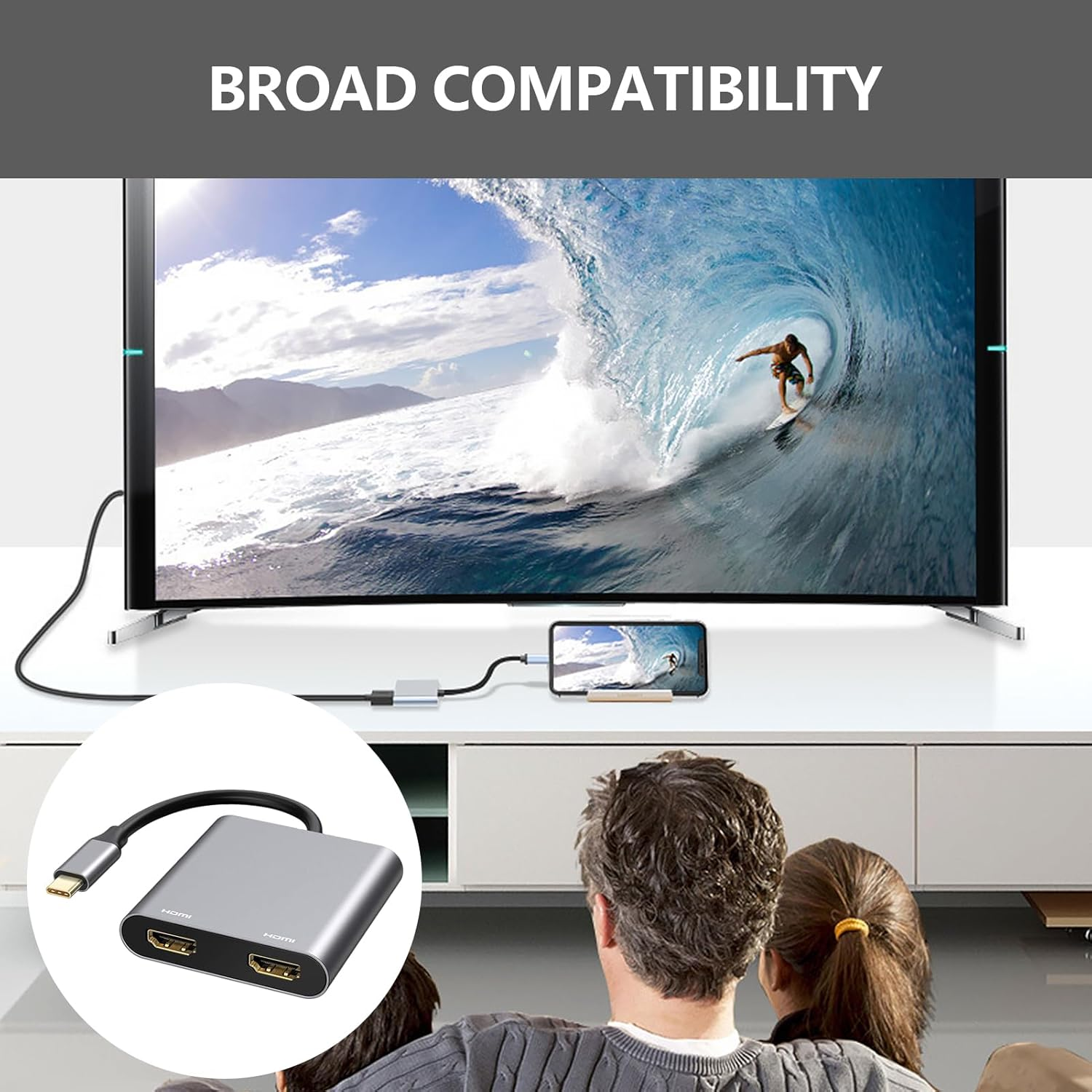 USB C HDMI Splitter, USB C to Dual HDMI Adapter 4K@60Hz, HDMI Splitter for Dual Monitors Extended Display, Support Dual Monitors 4K 30Hz, Compatible with Macbook, Macbook Pro, Dell XPS (Grey) image number 3