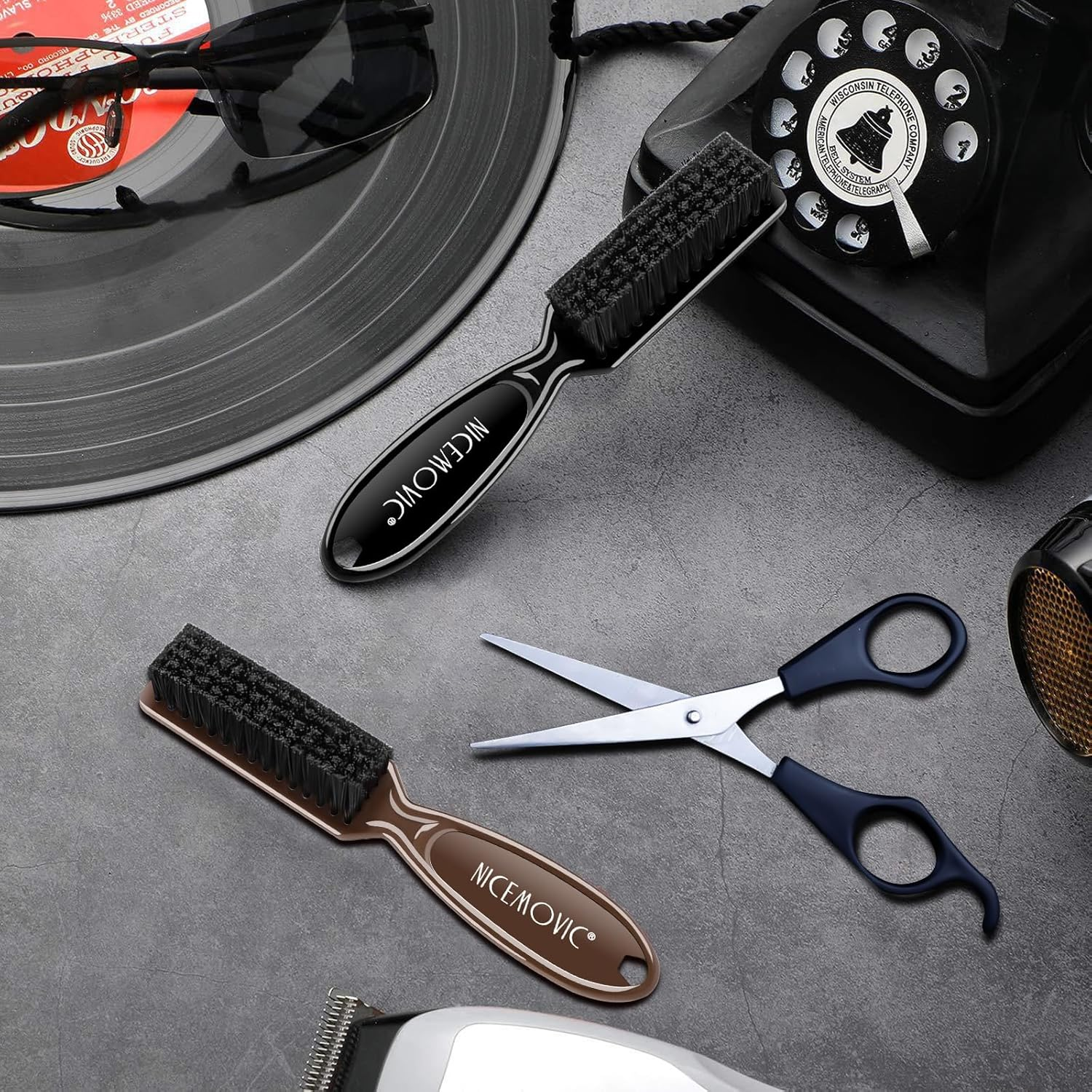 NICEMOVIC 10 Pcs Barber Clipper Cleaning Brush, Barber Accessories Cleaning Supplies, Blade Trimmer Cleaning Mini Brush Bulk Set Duster Manicure Nylon Brush Hair Styling Brush Tool (Black&Brown) image number 6