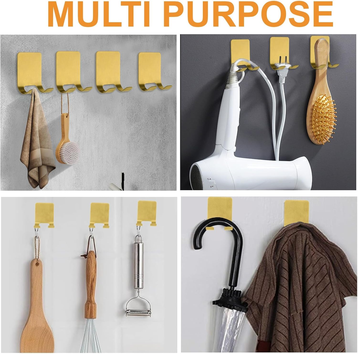 MOROBOR 4 Pcs Adhesive Razor Holder, Gold Shaver Holders Towel Hooks Stainless Steel Waterproof Storage Hook for Towels Bath Accessories for Kitchen & Bathroom image number 5