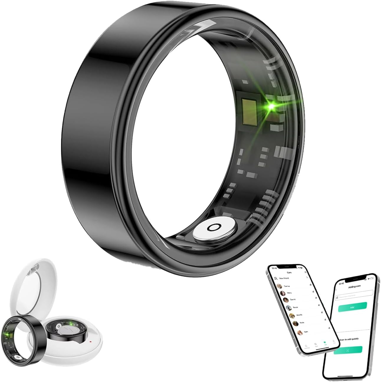Smart Ring Health Management, Compatible with Android/Iphone, 8 Sports Modes, 3 Data Measurement Functions, IP68 Waterproof, USB Magnetic Charging, Camera Control