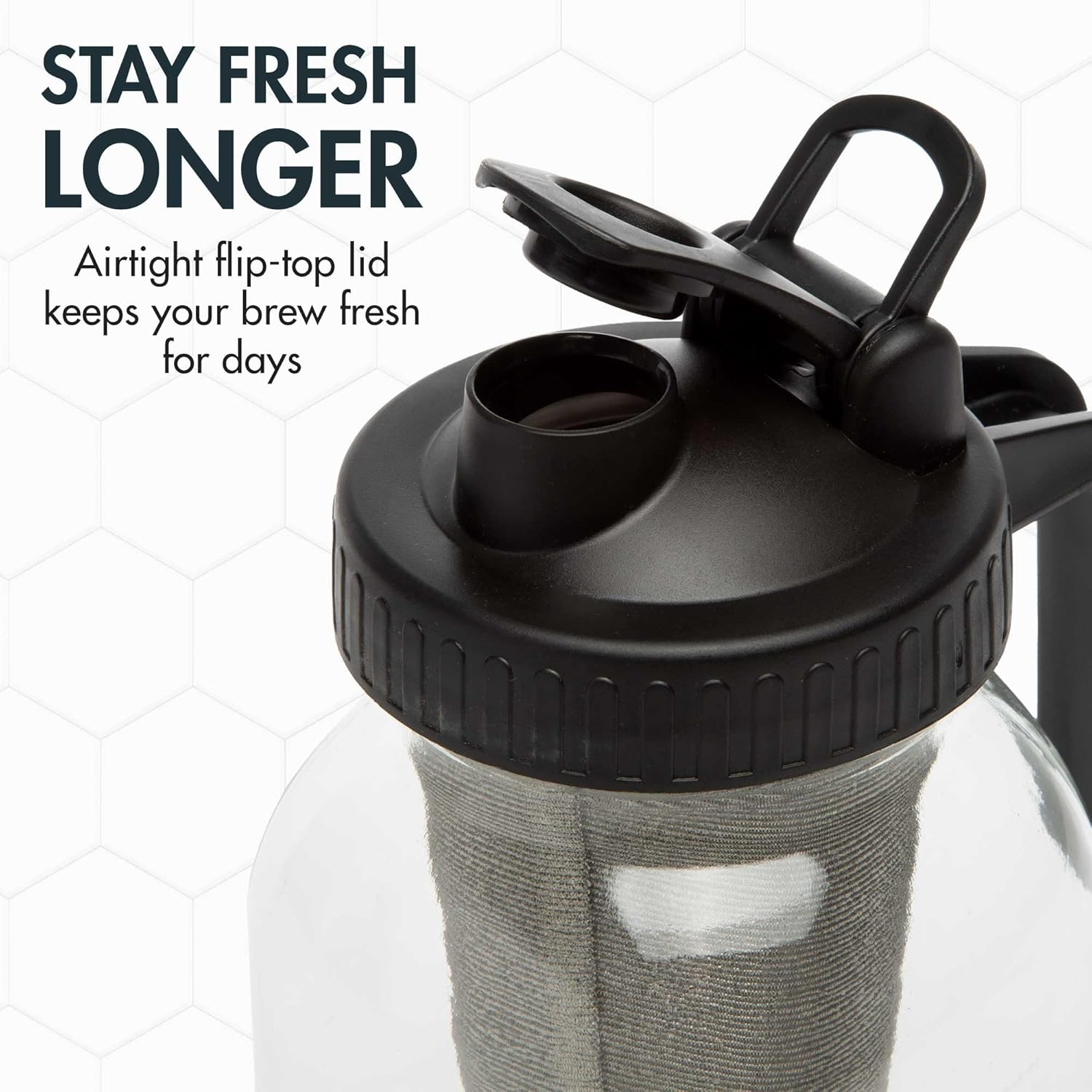 Primula Mason Jar Cold Brew Iced Coffee Maker with Stainless Steel Filter and Easy Pour Lid, Durable Glass Pitcher Fits in Most Fridge Doors, Dishwasher Safe, Made without BPA, 2-Quart, Black