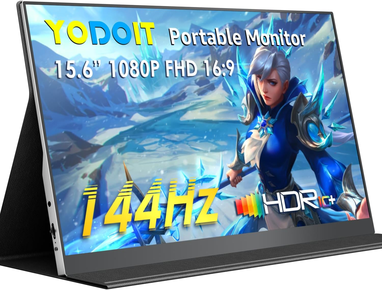 Yodoit Portable Monitor 15.6" 144Hz FHD 1920X1080P IPS | USB-C & HDMI Connectivity, Built-In Speakers, Smart Cover for Laptop, PC, Mac, PS3/4/5, Xbox