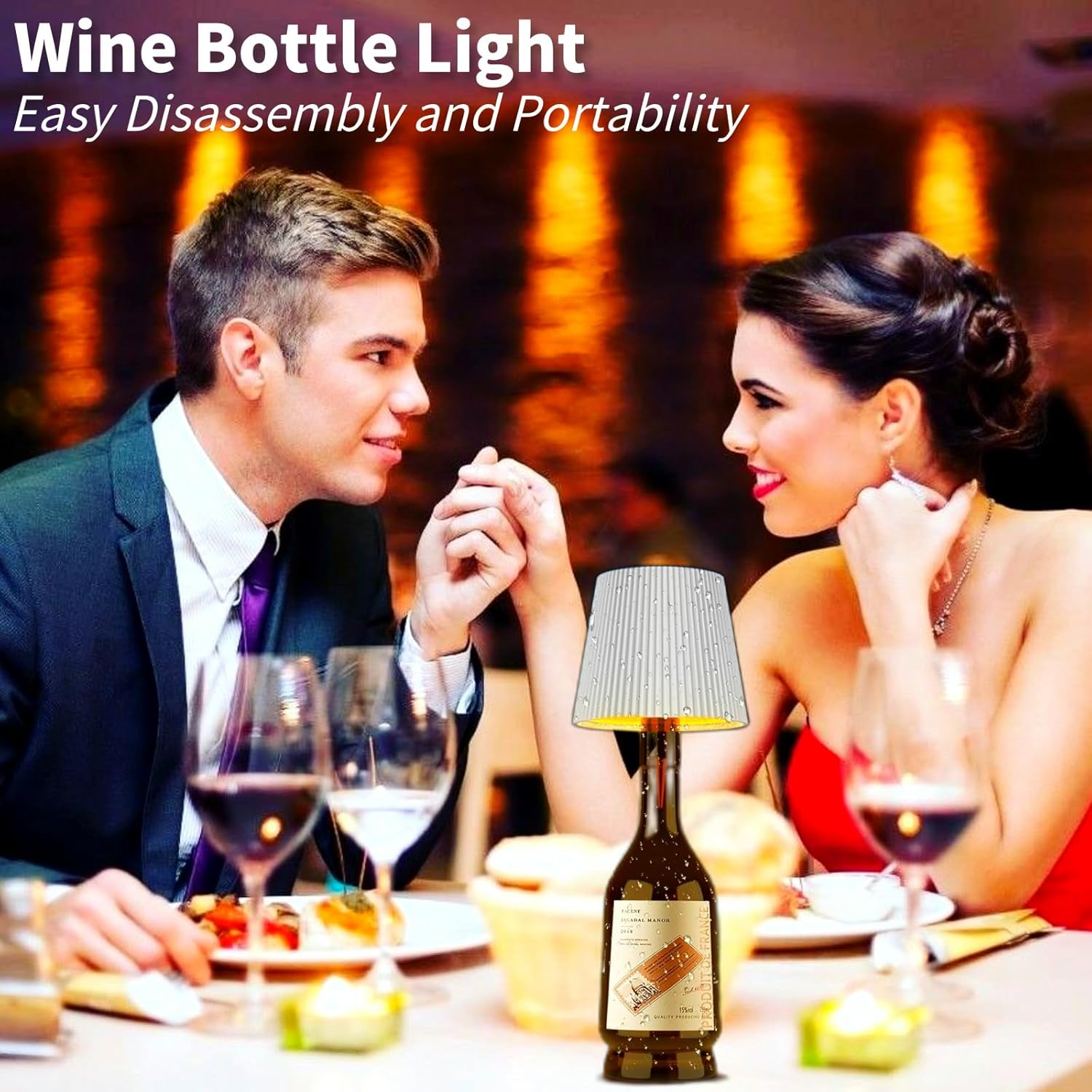 Brabola Wireless Bottle Lamp, Wine Bottle Lamp Kit for Liquor Bottles 3 Color Dimmable Battery Operated Rechargeable Table Lamp Shade for Restaurant, Home,Home, Office, Bar, Christmas (White) image number 4