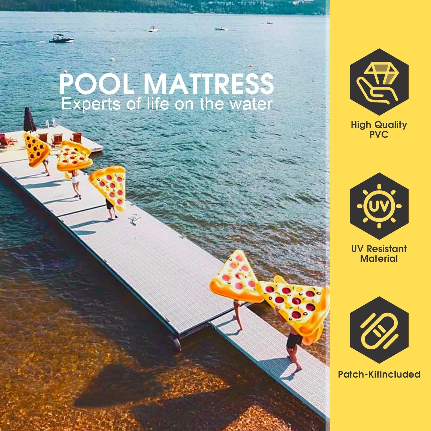 Chamgeco Giant Pool Float 180X150Cm, Pizza Slice Swimming Pool Float, Fun Floaties Pool Raft with 2 Cup Holders, Inflatables Floating Rafts Air Mattress Ride-On Lounge Raft Swim Rings (Pizza)