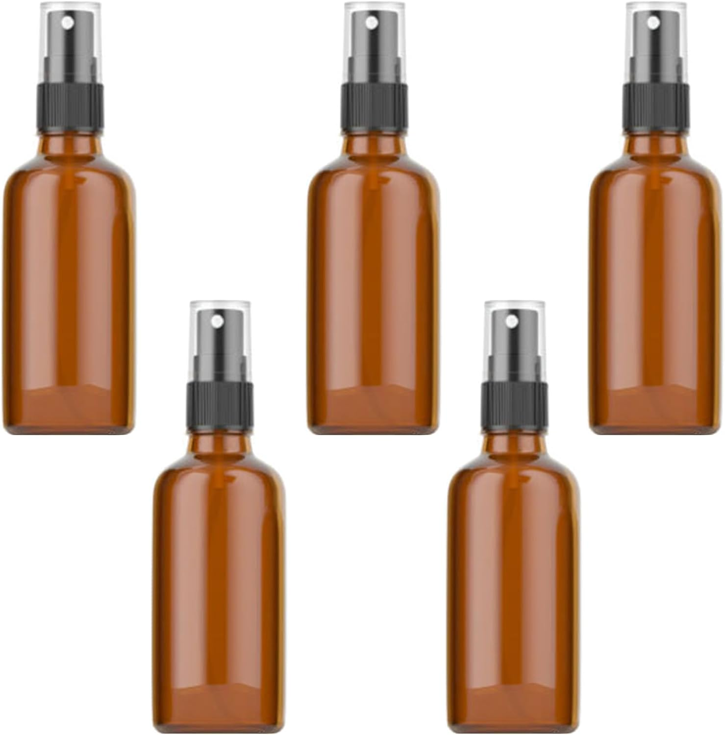 5 PCS Amber Glass Spray Empty Roller Bottles with Fine Mist Sprayer & Dust Cap Refillable Essential Oils Clear Containers Skin Care Atomizer Liquid Cosmetic Bottle for Travel Beauty Cleaning (100ML) image number 4