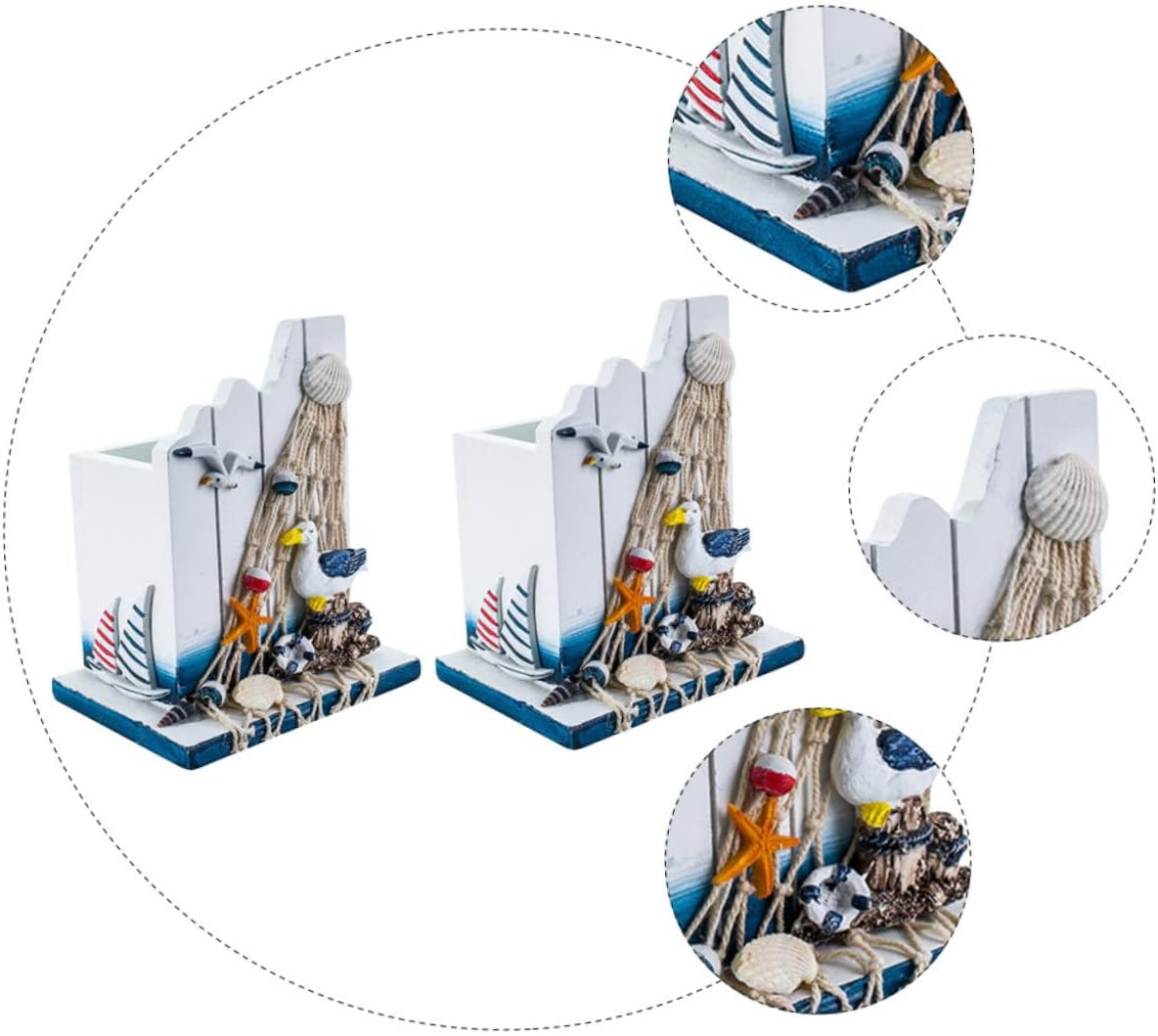 NUOBESTY 2Pcs Desk Pen Pencil Holder Wooden Mediterranean Style Stationery Organizer Capacity Office School Classroom Storage Box image number 5