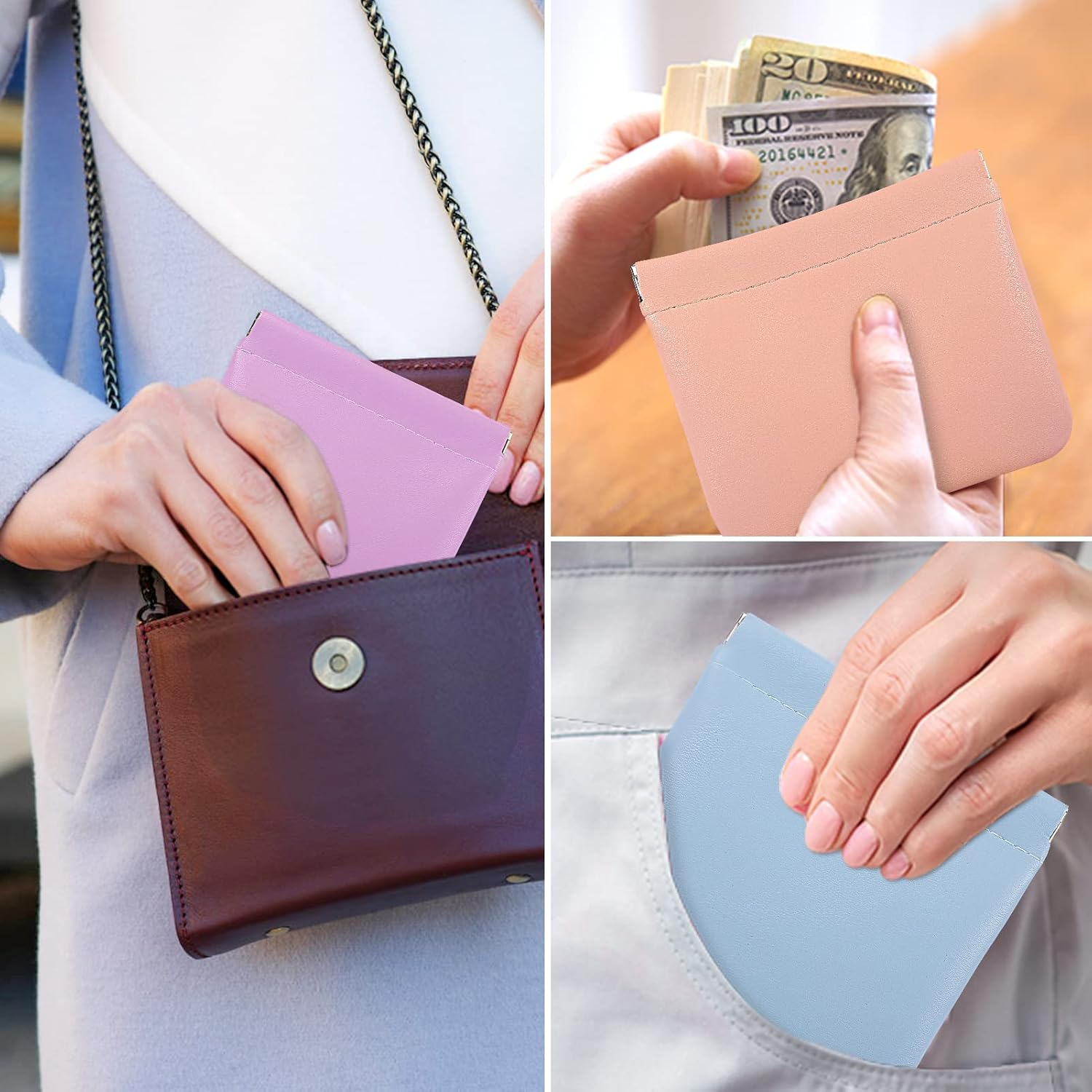 4 Pcs Lambskin Small Makeup Bag for Purse Mini Makeup Pouch Pocket Cosmetic Bag Squeeze Top Portable Travel Makeup Bag for Women Girls Cute Colorful Pouch Aesthetic Gift image number 2