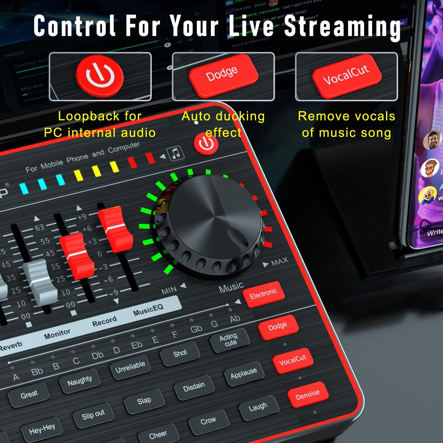 Tenlamp Audio Mixer Kit, G3 Live Sound Card & Studio Recording Microphone, Audio Interface Voice Changer, USB DIGITAL Podcast Equipment Bundle for Streaming/Singing/Gaming on Phone or PC image number 5