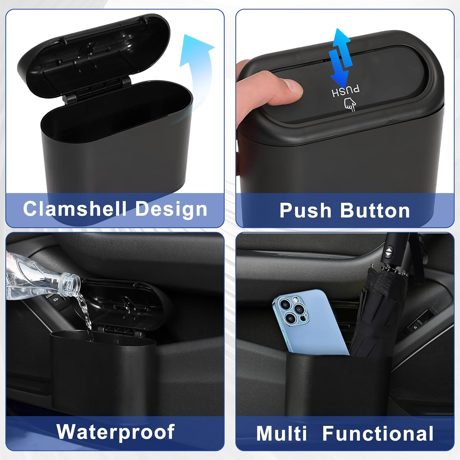 Car Trash Can, Car Bin with Lid, Trash Bags and Car Hooks, Mini Car Garbage Can Small Dustbin Garbage Organizer for Car Office Home image number 5