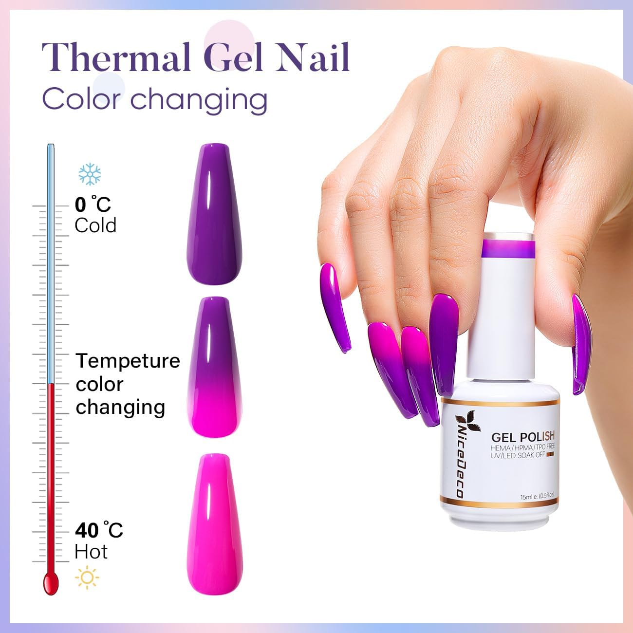Nicedeco Temperature Color Changing Chameleon Gel Nail Polish Soak off LED U V 15Ml-01 Cruelty-Free & Vegan - Tc02 image number 6