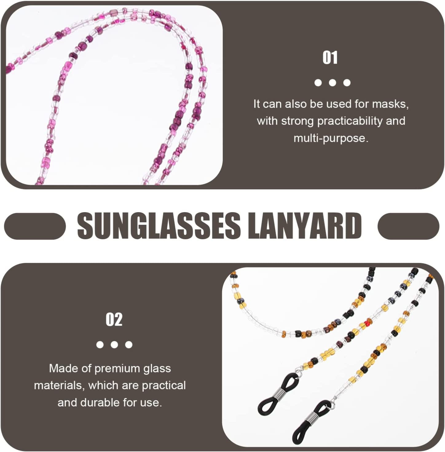 POPETPOP 3Pcs Beaded Eyeglass Chains Glasses Hanging Ropes Glasses String Holder Face Cover Neck Lanyard Sunglasses Chain Cord Eyewear Retainer Strap image number 3