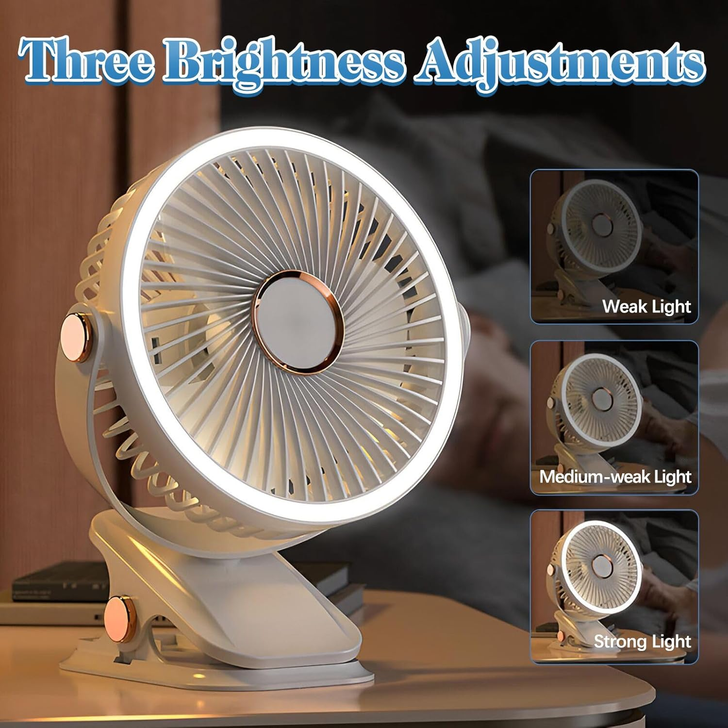 6 Inch USB Desk Fan with Sturdy Clip, 720&deg; Wide-Angle Rotating, 3 Speeds, 1200Mah Strong Wind Desktop Fan Suitable for Home, Office, Bedroom, Outdoor image number 3