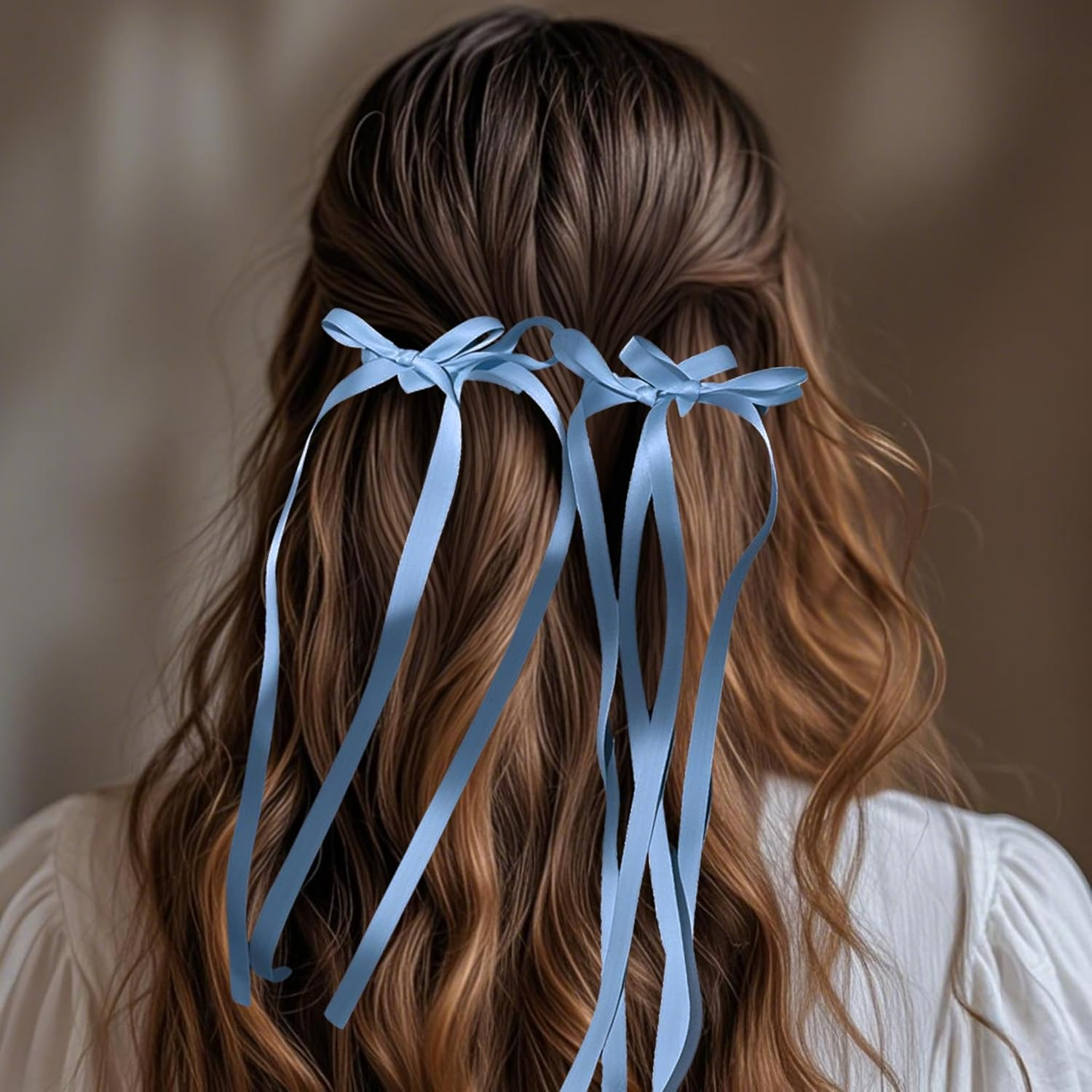 Elegant Hair Bow Clips for Women & Girls &ndash; 4Pcs Chic Satin Ribbon Bowknot Hair Accessories - Ponytail & Half-Up Styles &ndash; Stylish & Timeless Hair Bows for Any Occasion(Pink & Blue) image number 5