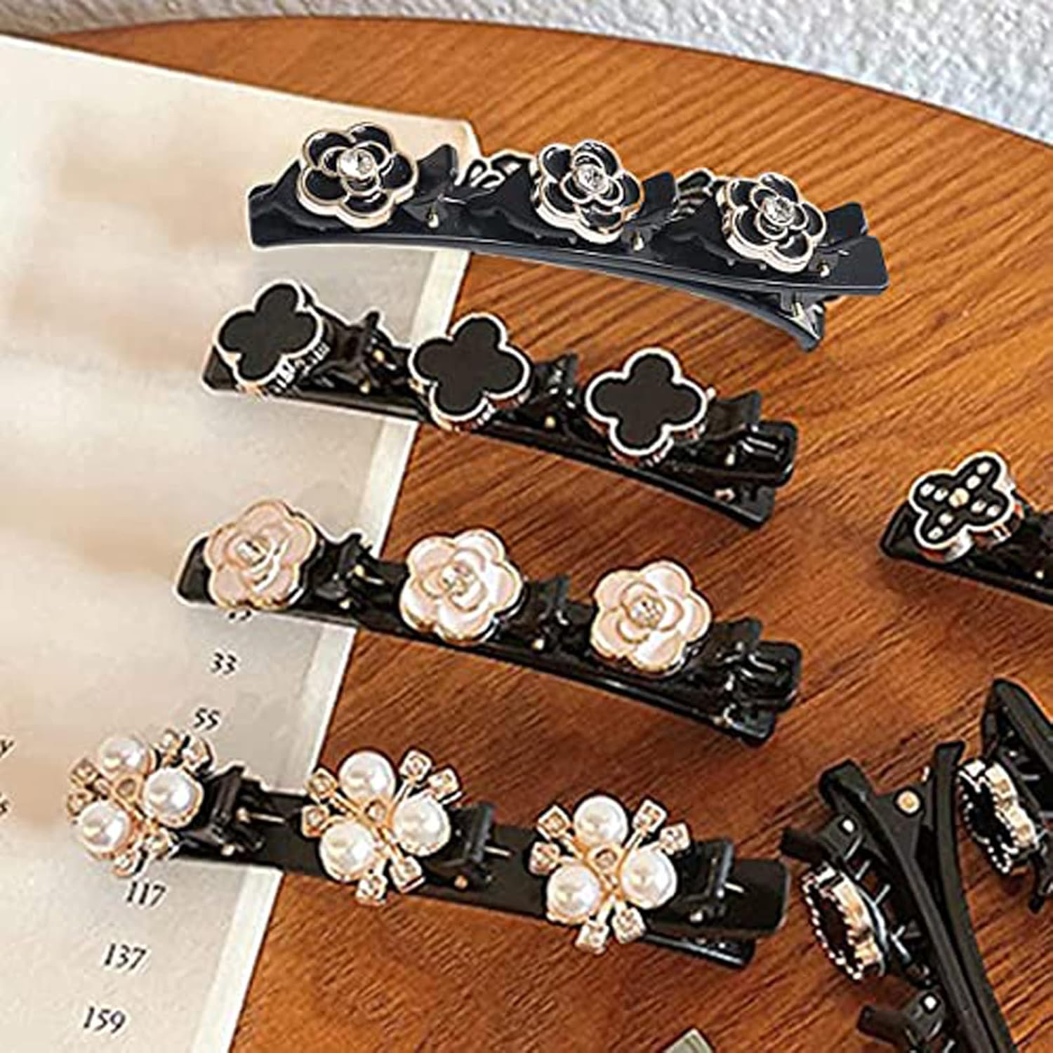 8 Pieces Three Flower Side Hair Clip Crystal Braid Clips for Thick and Thin Hair Hair Accessories for Girls and Women image number 2