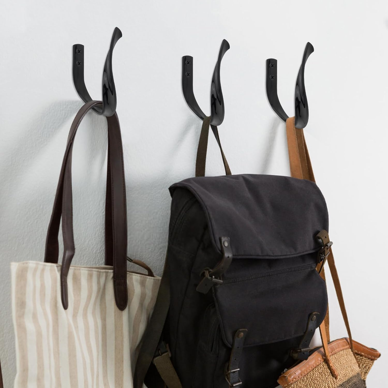 HOJLKLD 2 Pack Curtain Holdbacks, Aluminum Alloy Wall Mounted Decorative Drapery Tiebacks with Screws and Anchors, Heavy Duty U-Shape Wave Window Curtain Hooks for Home Decor (2, Black) - 2, Silver image number 3