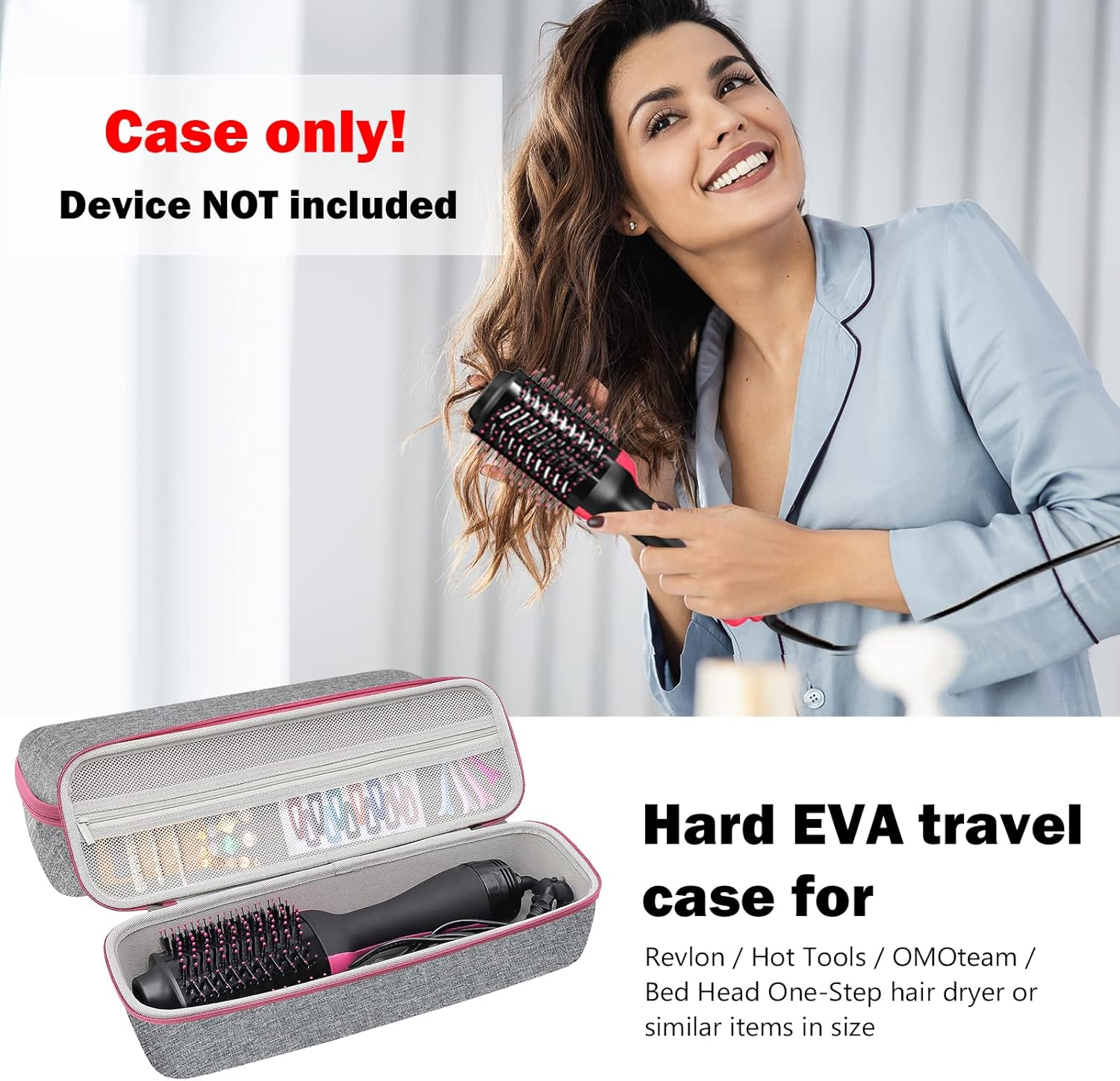 Procase Hard Travel Case Compatible for Revlon One-Step Hair Dryer/Volumizer/Styler, EVA Carrying Case with Velvet Bag Cover for Hot Tools, Omoteam, Bed Head Air Brush Blow Dryer -Grey image number 1