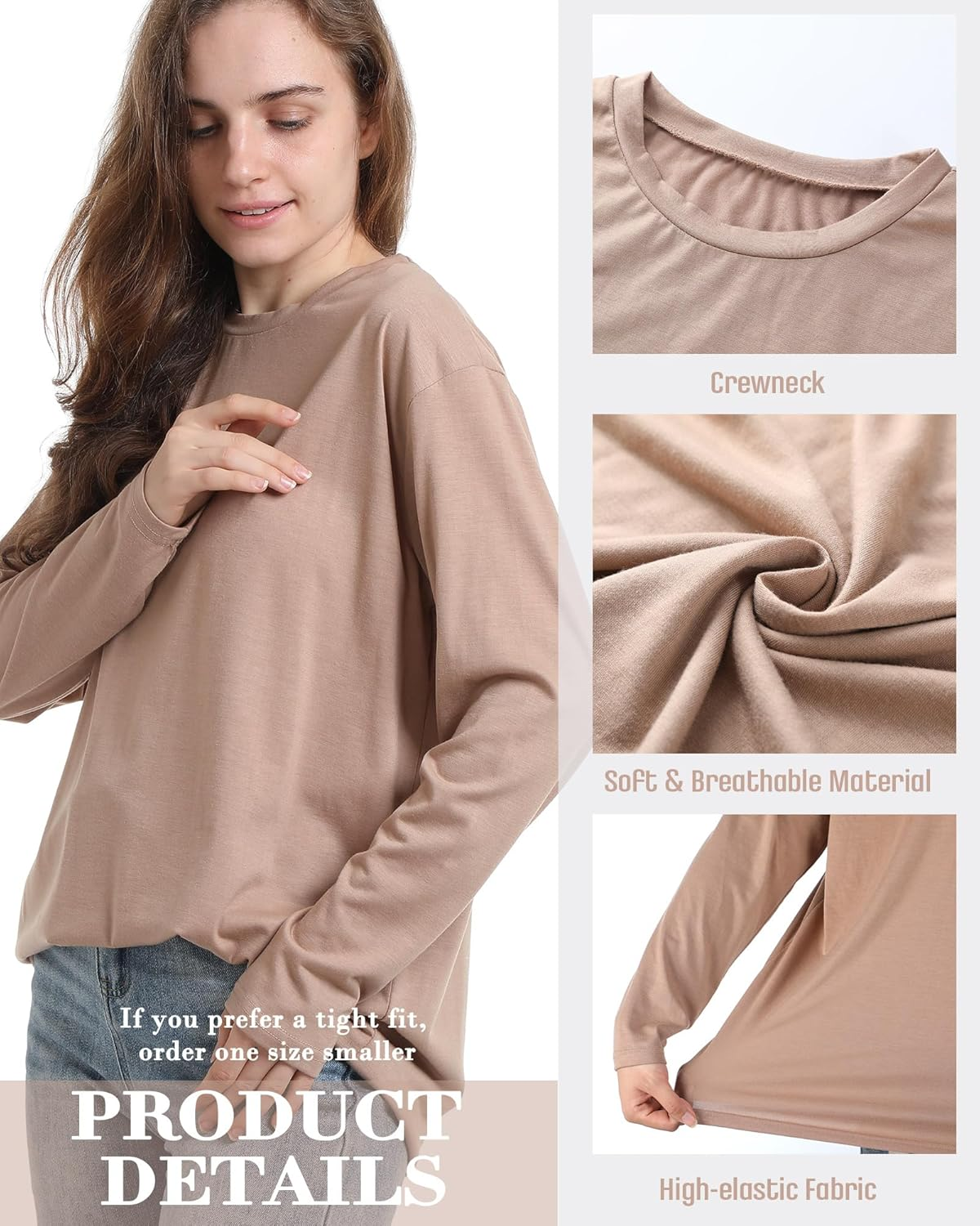 3 Pack Women Oversized T Shirts Long Sleeve Crewneck Tee Basic Tops Y2K Clothes for Fall Winter Casual Workout image number 3