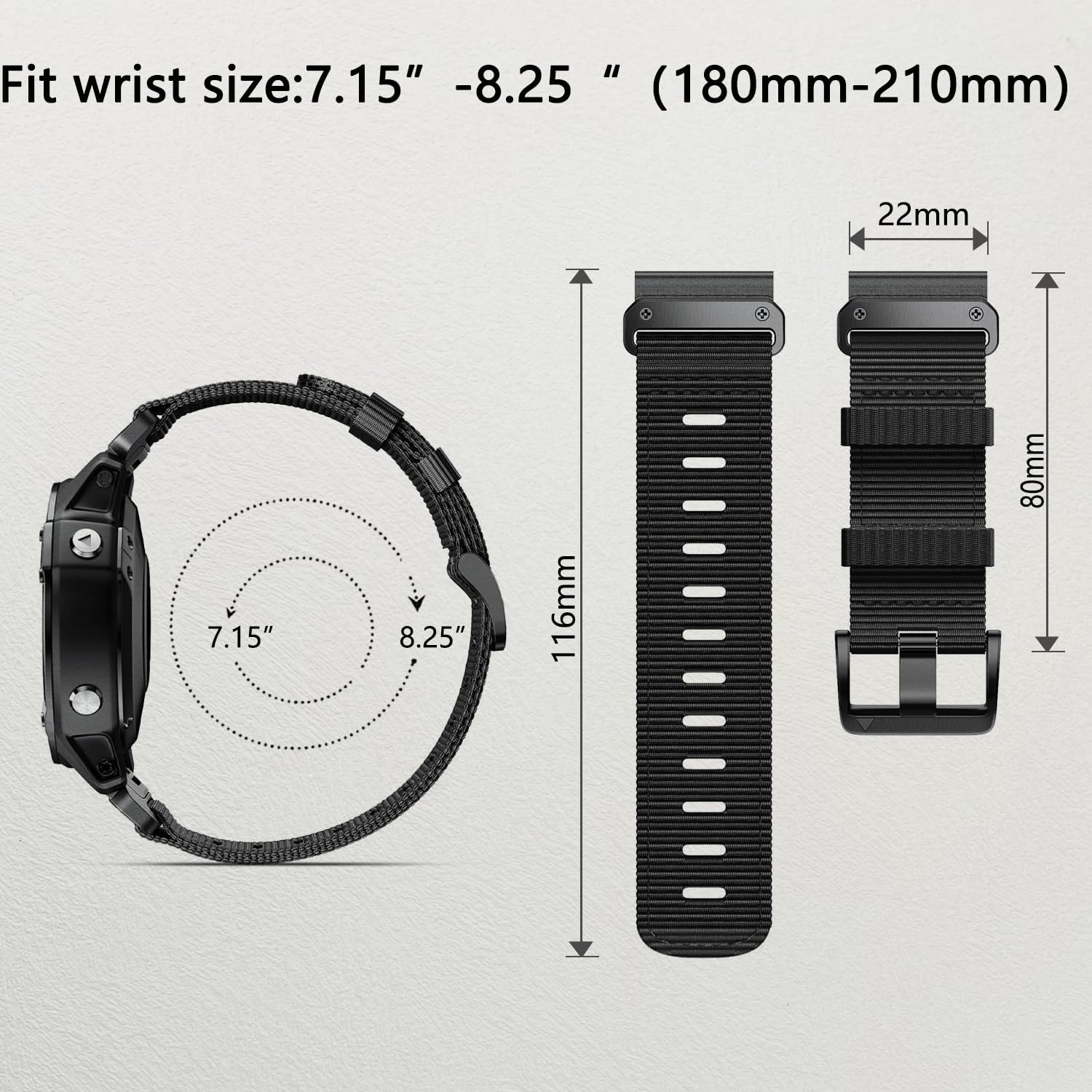 22Mm Nylon Quick-Fit Watch Bands for Garmin Fenix 8 47Mm, Compatible with Fenix E/Fenix 7/Fenix 6/Fenix 5/Epix Pro 47Mm Quick-Dry Watchbands - Black image number 6