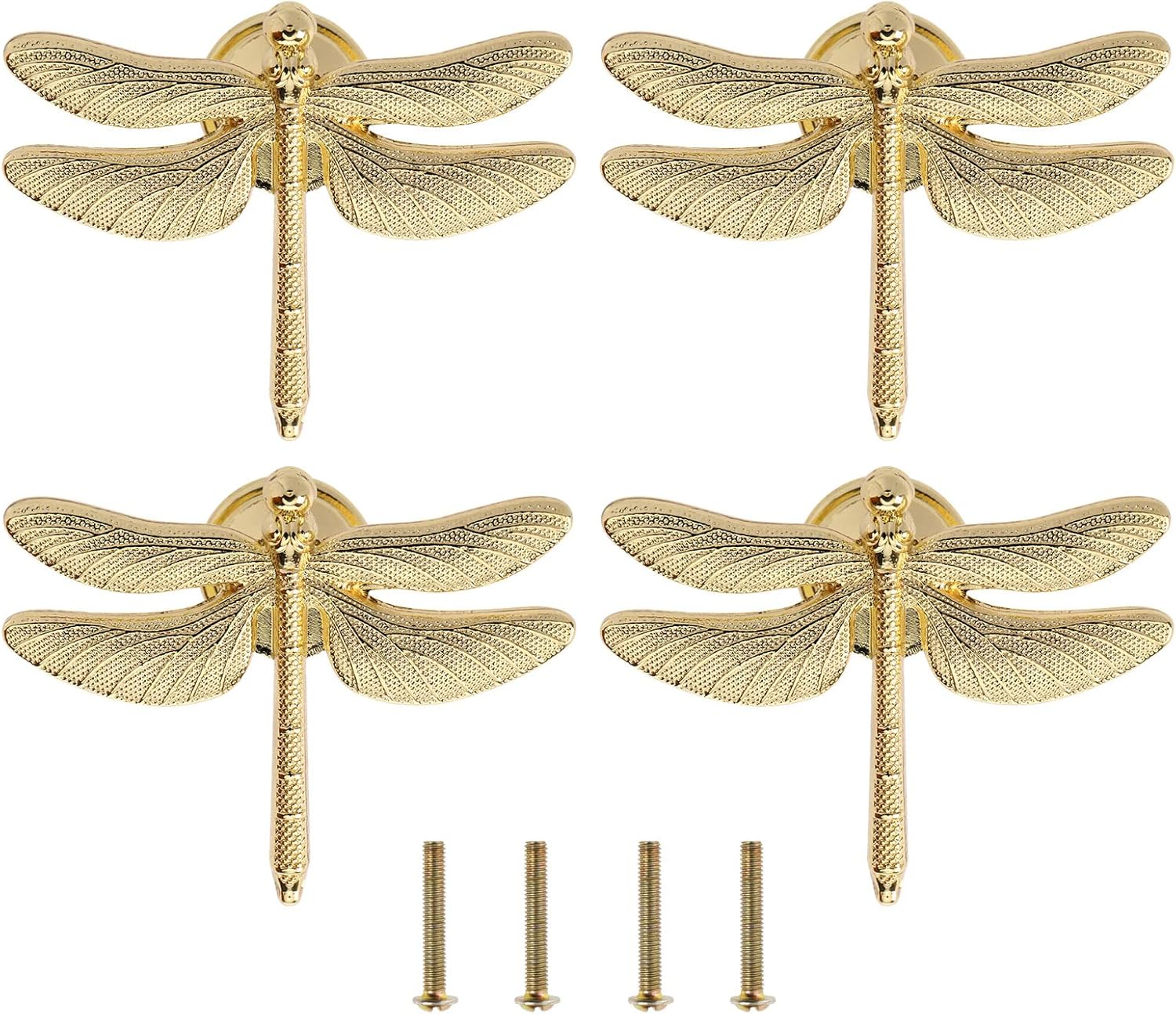 SING F LTD 4PCS Dragonfly Knobs Handles Unique Dragonfly Shape Decorative Handles with Mounting Screws Furniture Hardware Accessories for Cabinet Wardrobe Drawer Dresser Gold image number 1