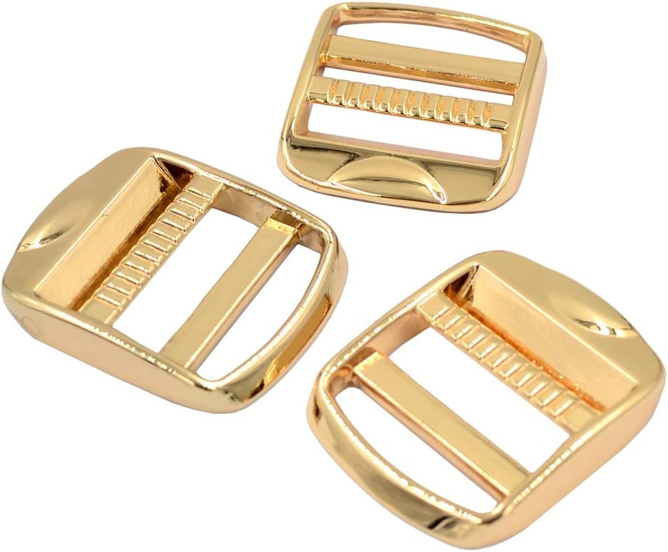 DGOL 10 Pcs 1 Inch Metal Zinc Alloy Ladder Lock Slider Adjustable Webbing Strap Release Buckles (Golden)