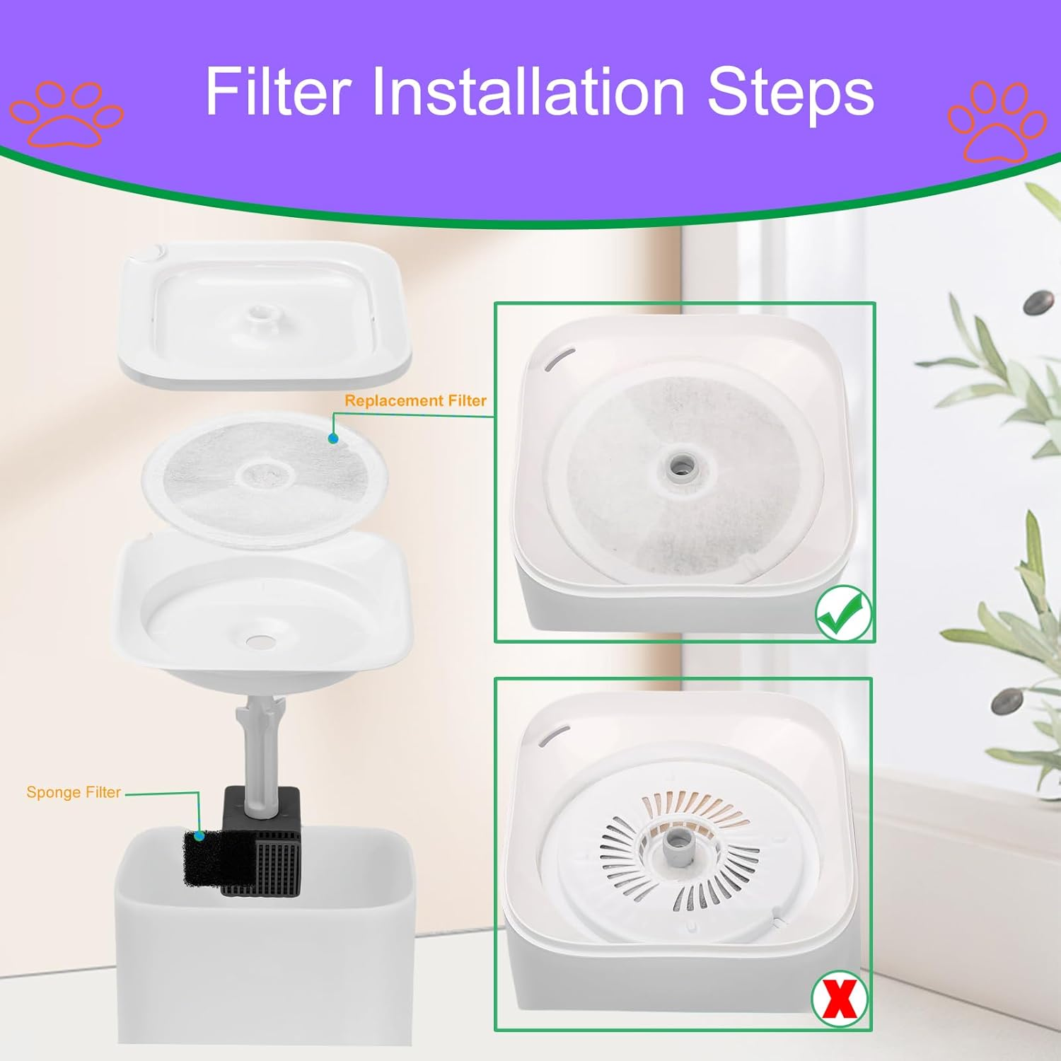 Cat Water Fountain Filter for Pet .Kit E Versweet 2S/3/3 Pro,E Versweet Solo/Solo SE Pet Water Fountain,Triple Filtration Pet Fountain Filters Replacement,Cat Fountain Filter Replacement image number 2