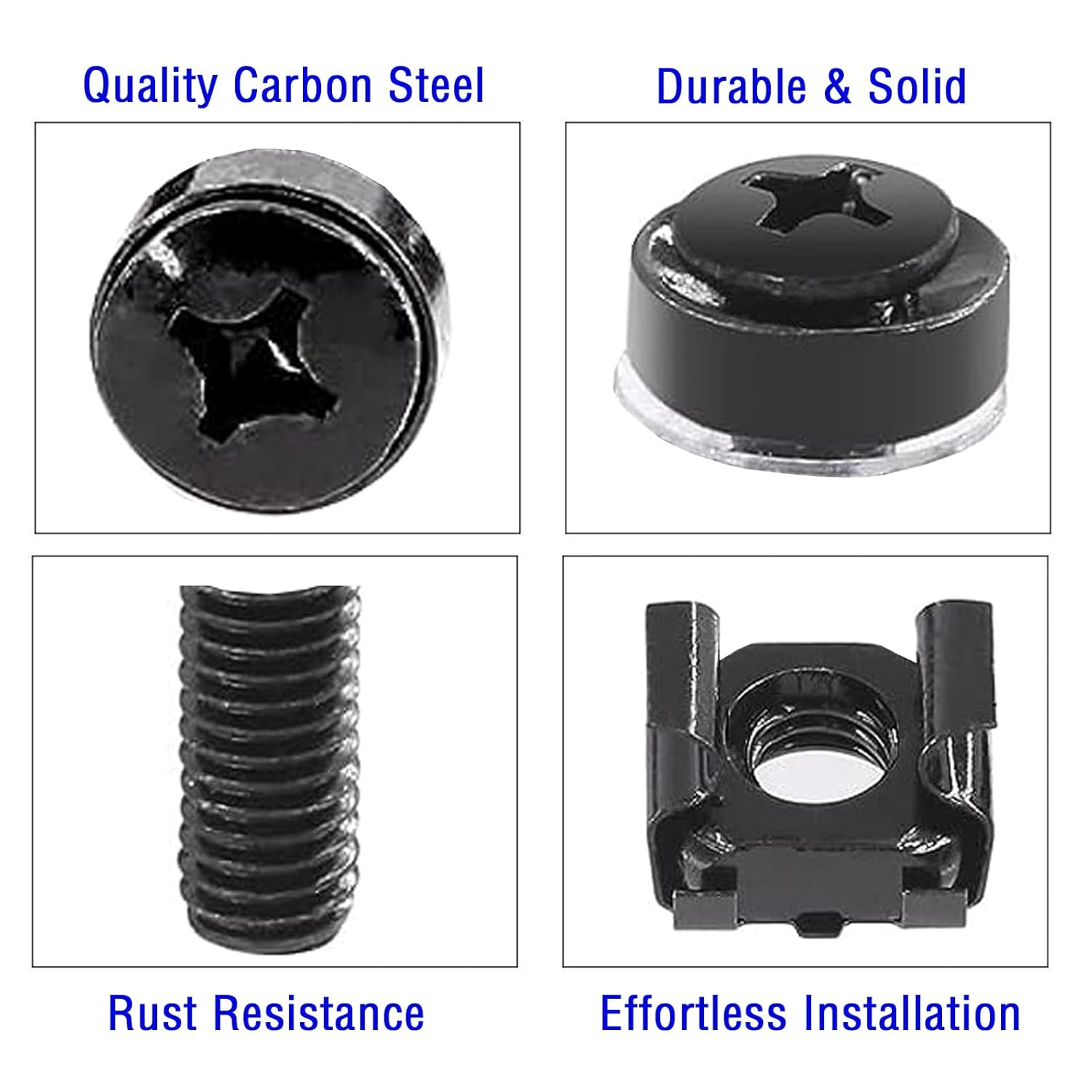 Ymaiss 100Sets/200Pcs M5 M6 Cage Nuts Screws and Washers Set,Metric Square Hole Hardware Cage Nut Screws and Washers for Rack Mount Server Shelves Cabinet,Routers Server Rack Black Upgraded Box image number 3