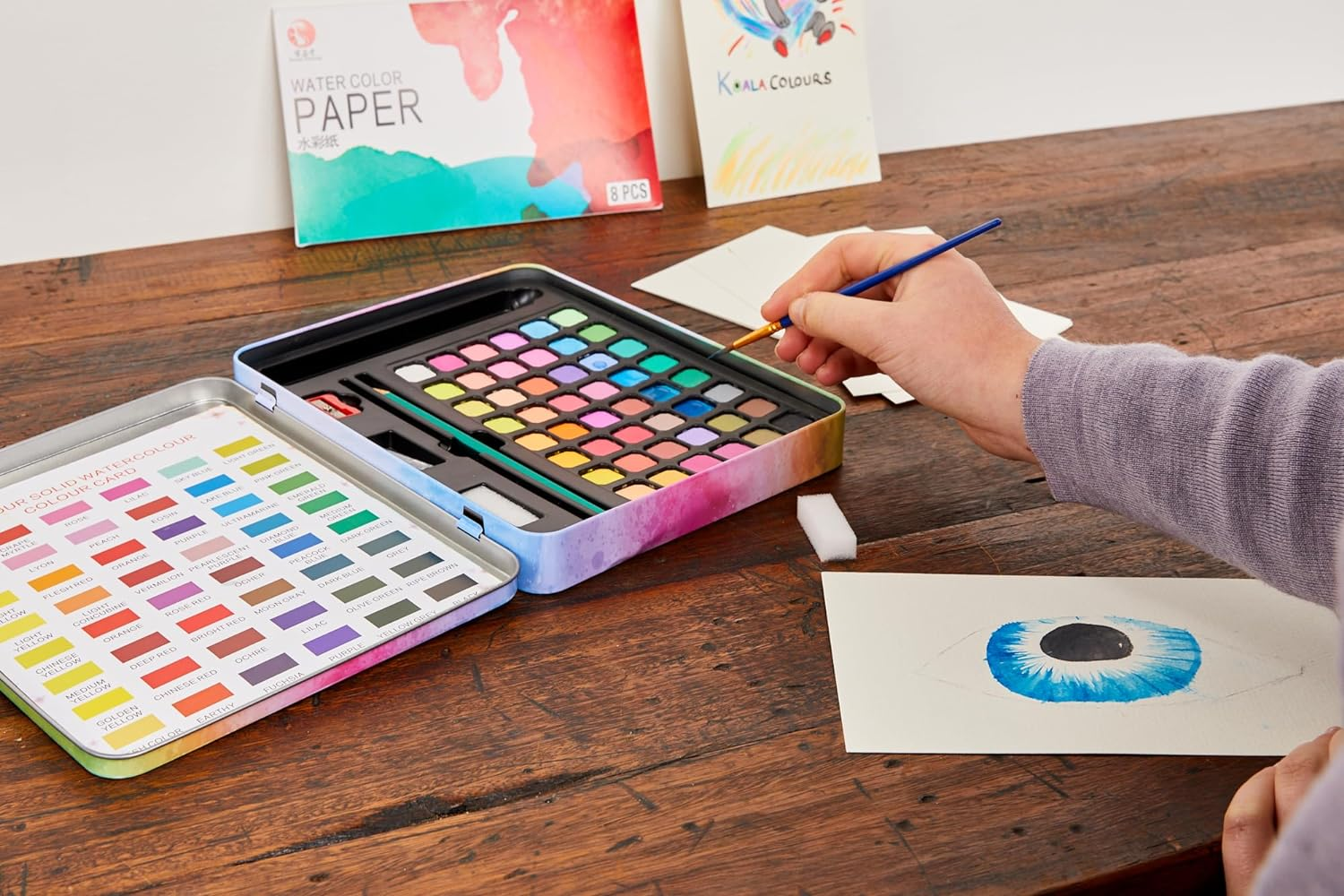 Professional 48 Water Colour Paint Set - Non-Toxic Paints & Vibrant Pigments Watercolour Set with Water Brush Pen and Metal Box Art Kit - Perfect for Kids, Adults, Beginners and Artists image number 4