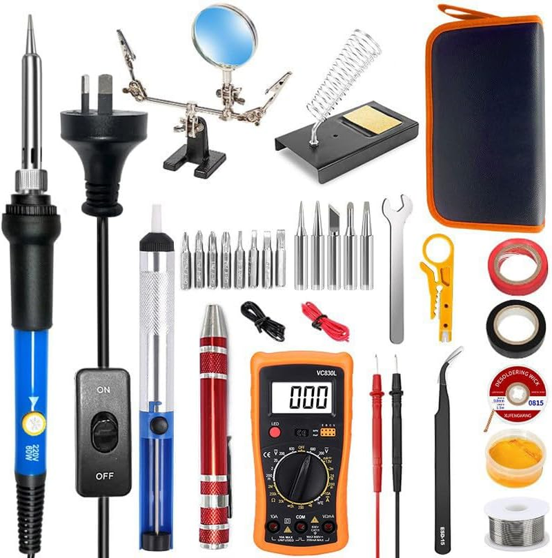 Soldering Iron Kit, 60W Adjustable Temperature, Soldering Station with Helping Hands, Digital Multimeter, 5 Soldering Iron Tips, Desoldering Pump, Wire Stripper, Solder Tube, Solder Wire, Tweezers image number 5