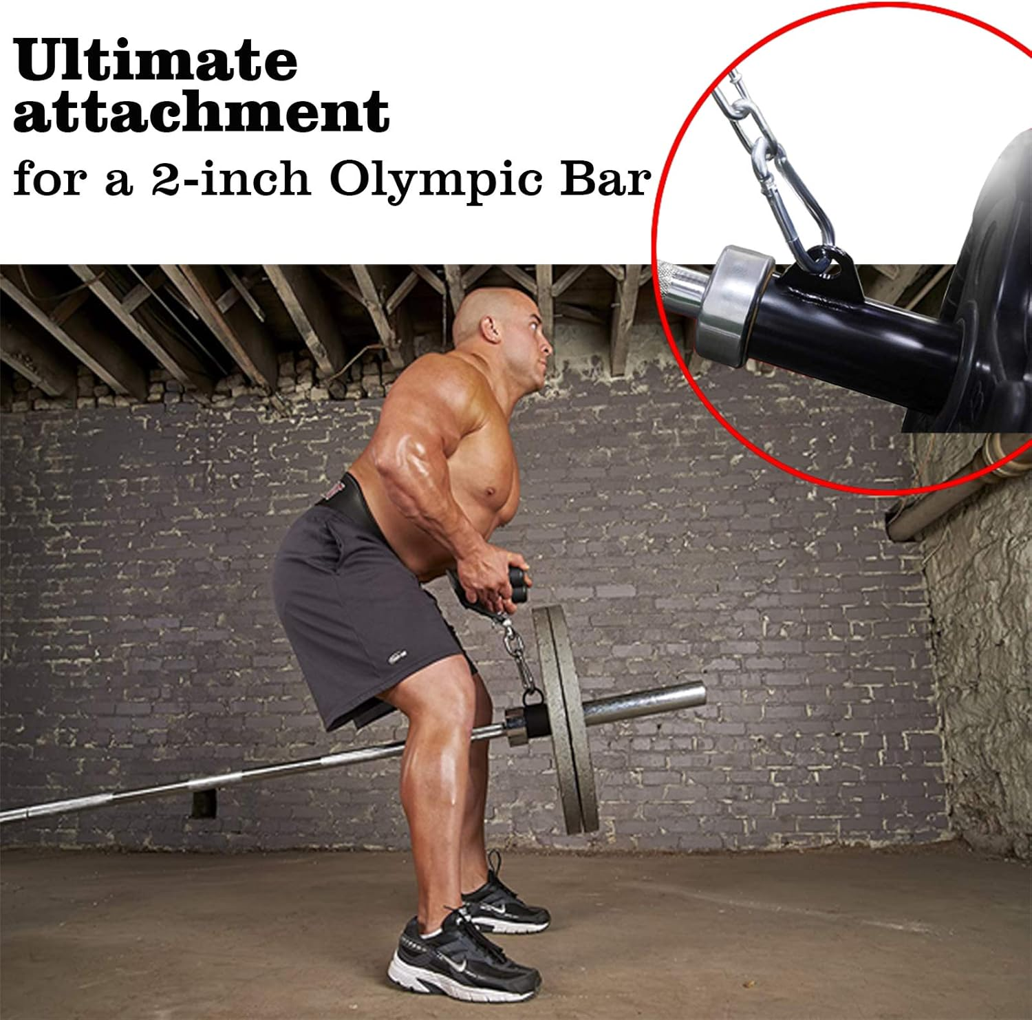 Favuit T-Bar Row Platform 27" Tricep Rope Pull Down-Landmine Eyelet Attachment with Chain Fits 2" Olympic Bar Heavy Duty Coated Nylon Rope with Solid Rubber Ends for Home Gym image number 2