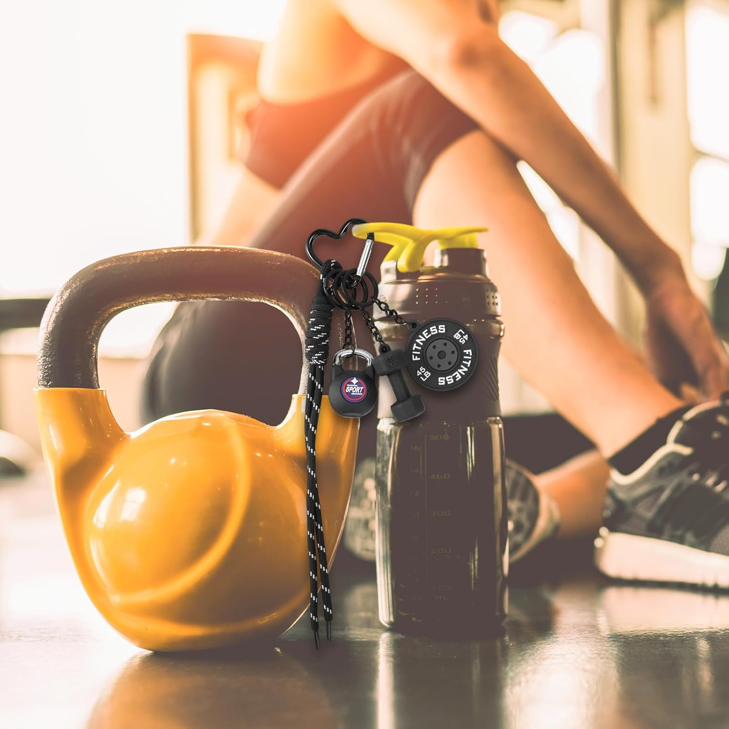 Gym Keychain, Black Dumbbell Kettlebell Barbell Plate Charsm Gym Keychain Gift Motivational Fitness Accessories for Men Women Sports Lovers Trainer Friends Family image number 3