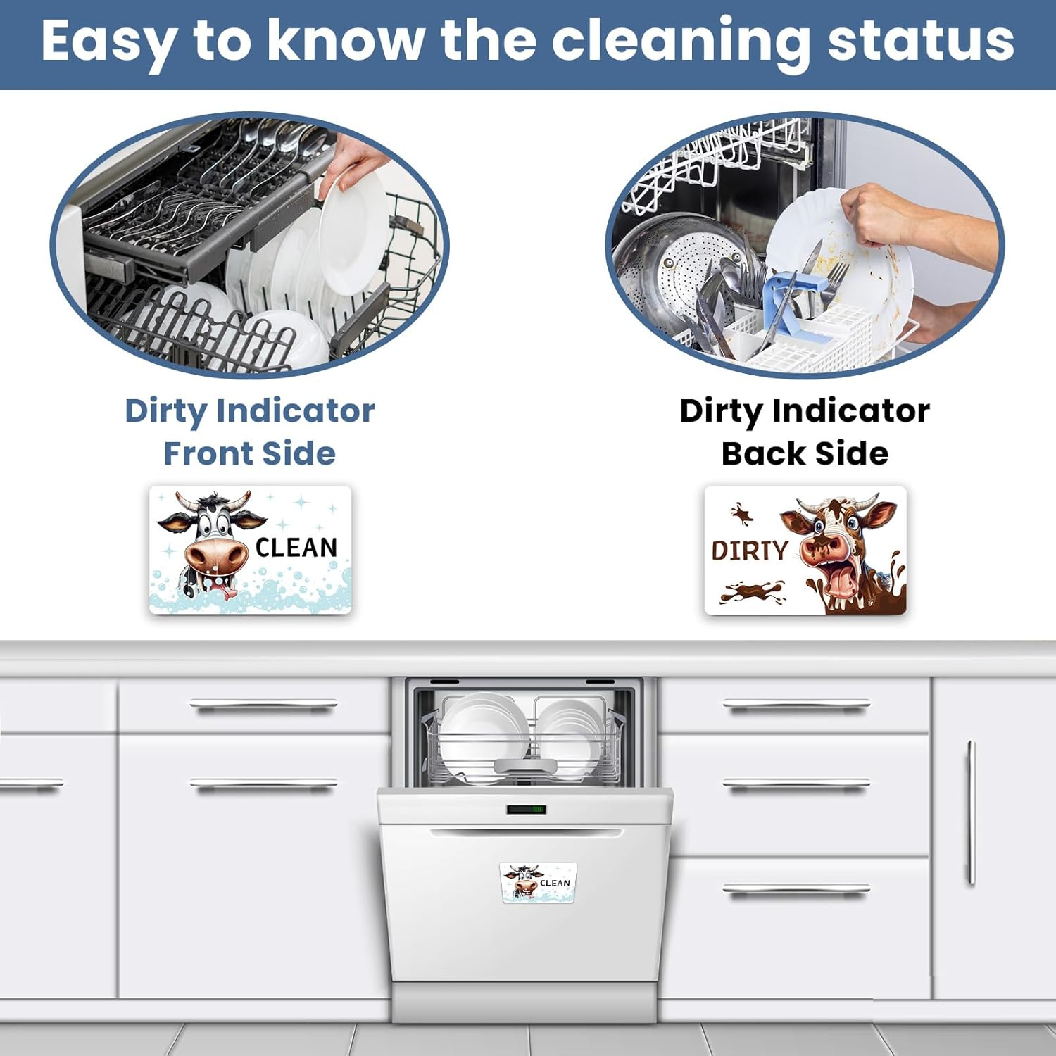 HSSPIRITZ Funny Cow Cute Cartoon Clean Dirty Dishwasher Magnet,Washing Machine Magnet Flip,Cow Kitchen Refrigerator Clean Dirty Sign,Double Sided Strong/Non Scratch(Cow) image number 3