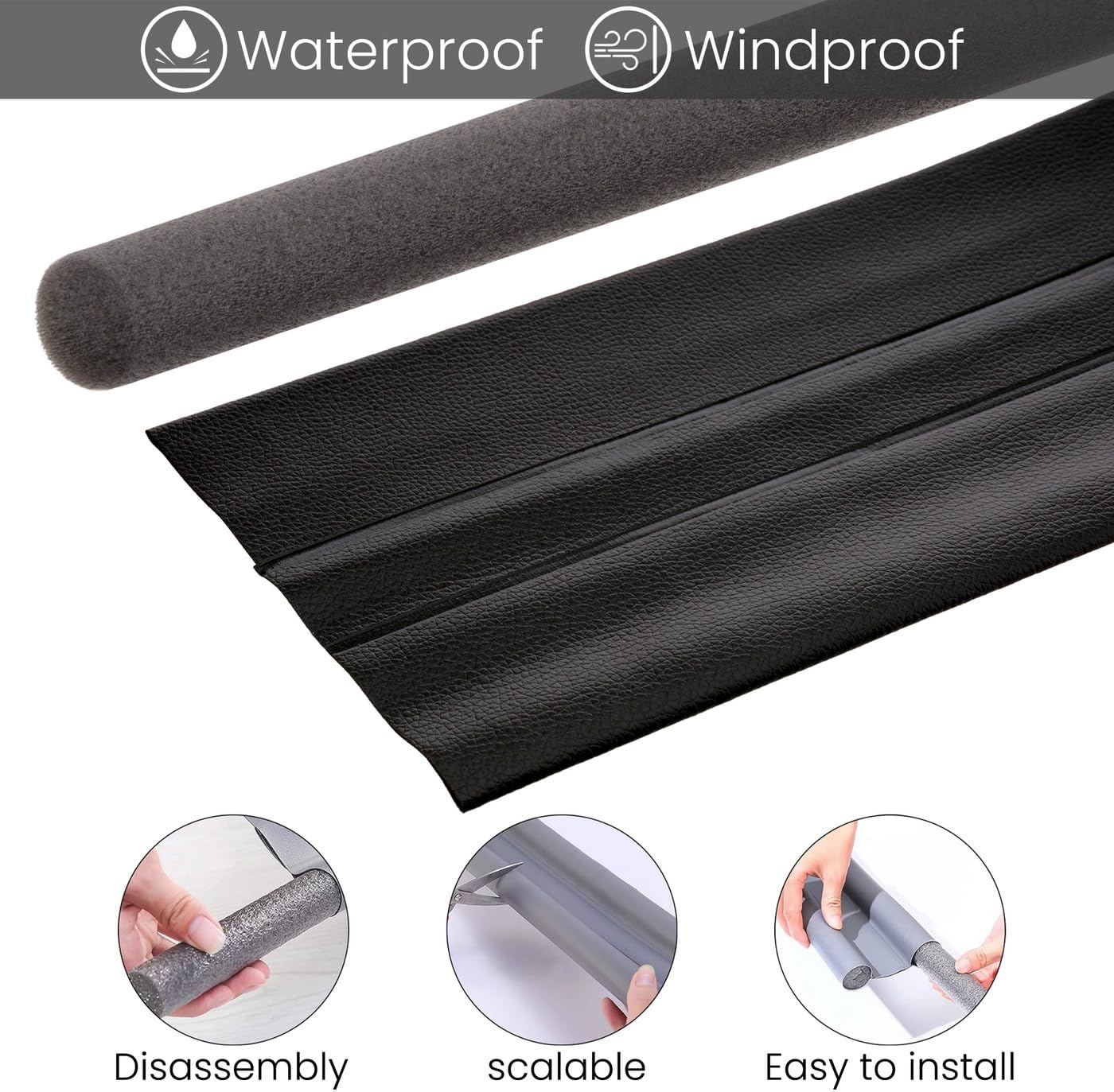 Door Seal & Draft Stopper - 37 Inch under Door Gap Blocker for Thermal Insulation, Noise Reducing, Particle Protection- Black